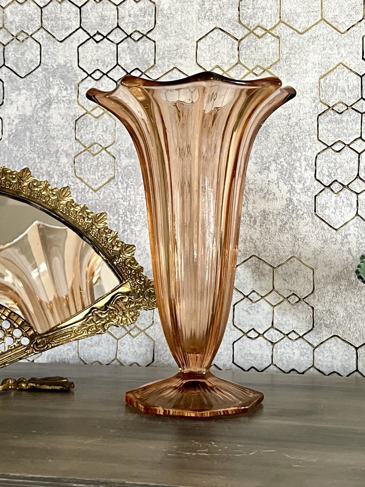 Antik Art Déco 1 GROẞ Vase Glasvase Pressglas Rosalin rosa  Glas