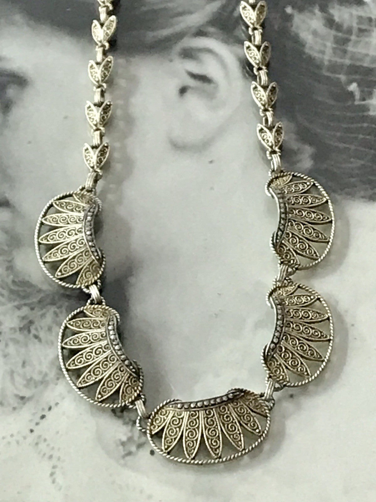 Antik Theodor Fahrner Designer Collier 925 Silber vergoldet Markasite Halskette