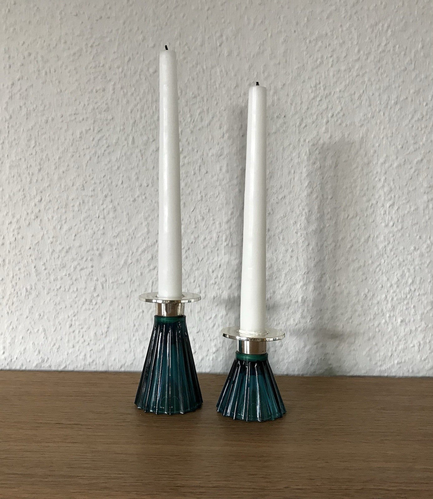 Vintage alt WMF 2 Leuchter Glas türkis versilbert Wagenfeld Ära