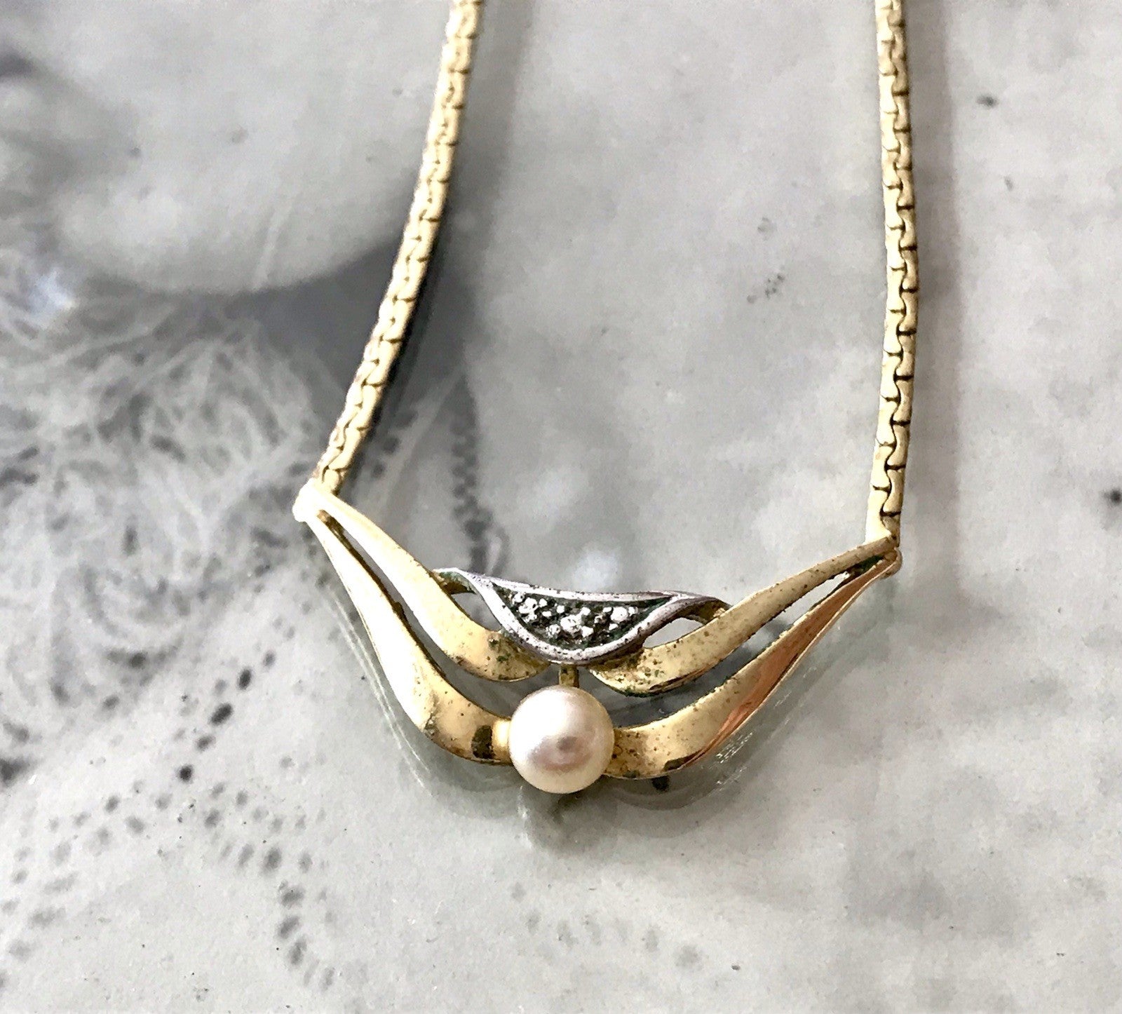 Vintage Amerik. Doublè vergoldet Schmuck Kette Halskette Collier Perle