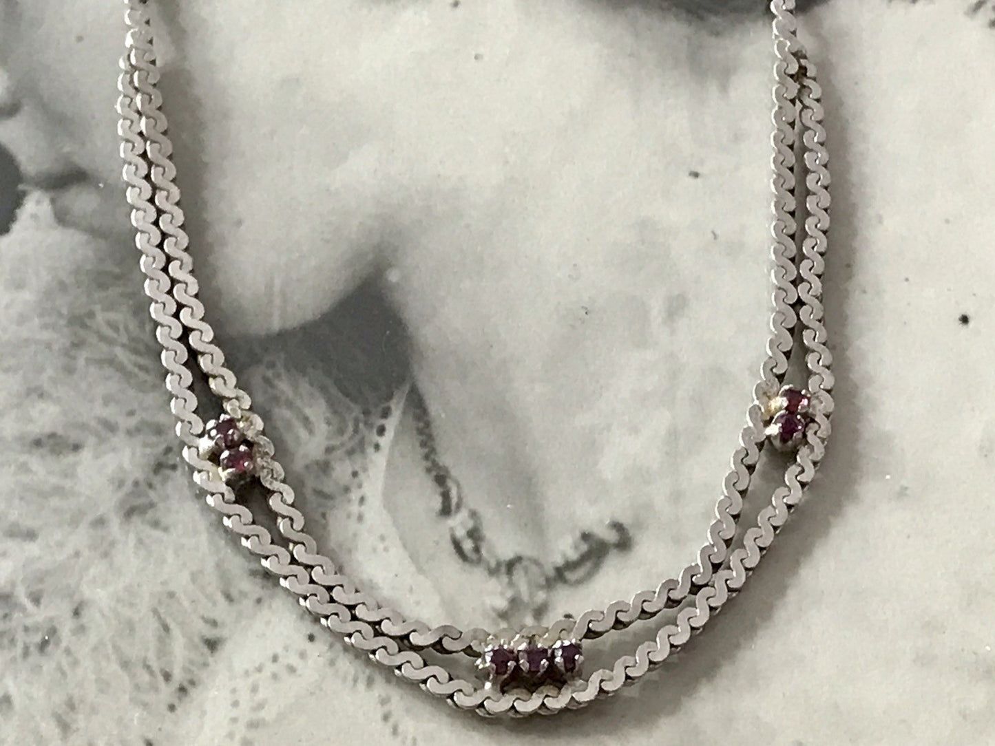 Antik? Edel 835 Silber Collier rhodiniert? Halskette rote Steine Halskette