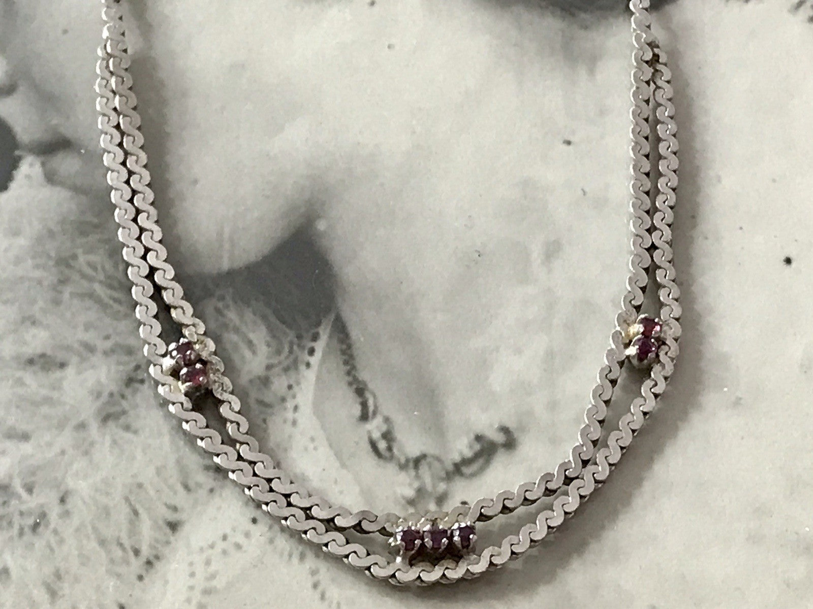 Antik? Edel 835 Silber Collier rhodiniert? Halskette rote Steine Halskette