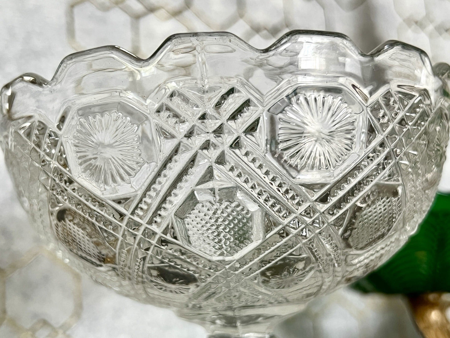 Antik Jugendstil Art Déco Pressglas Glas Fußschale Schale Zuckerschale groß