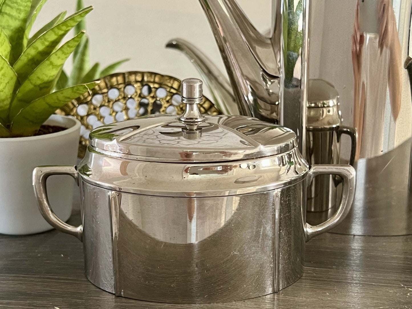 Antik Jugendstil Kaffee Kernstück Zuckerdose Rahmgießer Kanne vernickelt?