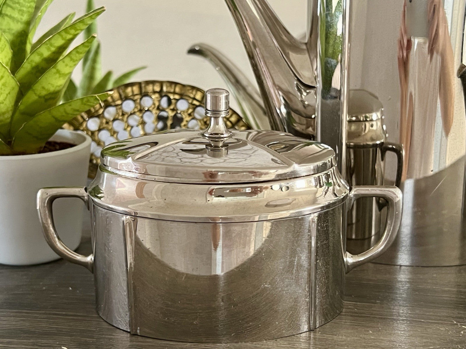 Antik Jugendstil Kaffee Kernstück Zuckerdose Rahmgießer Kanne vernickelt?