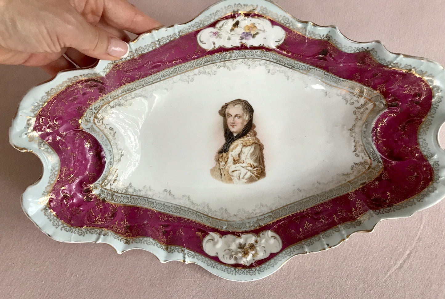 Antik Carl Tielsch Porzellan Schale Zierschale ~ 1870 Maria Leszczynska Porträt