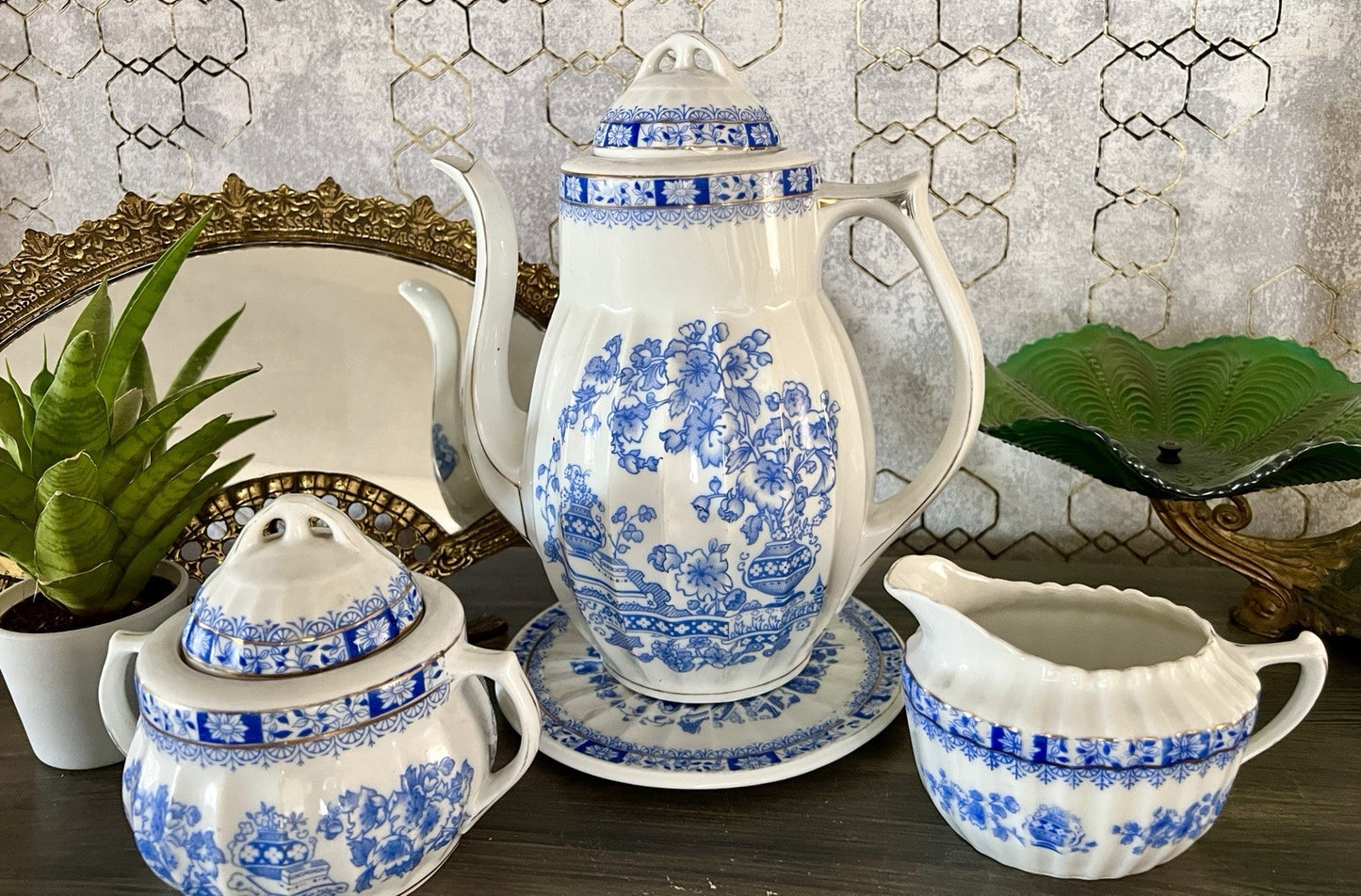 Edel Antik Jugendstil Sorau Margaret Porzellan Kaffeeservice Kernstück 4 Teile