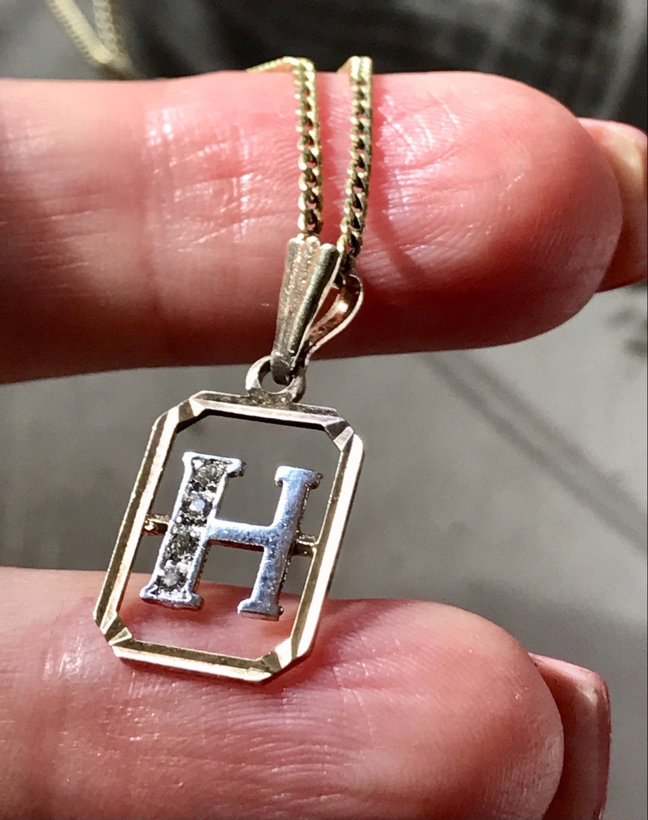 Vintage Edel Anhänger Buchstabe H Kettenanhänger Silber 925 Steinchen vergoldet