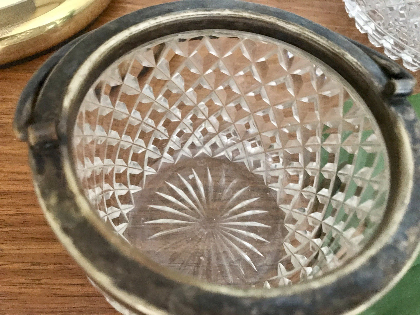Antik Bonboniere Glasdose Dose Bleikristall edel Schliff Baccarat? versilbert