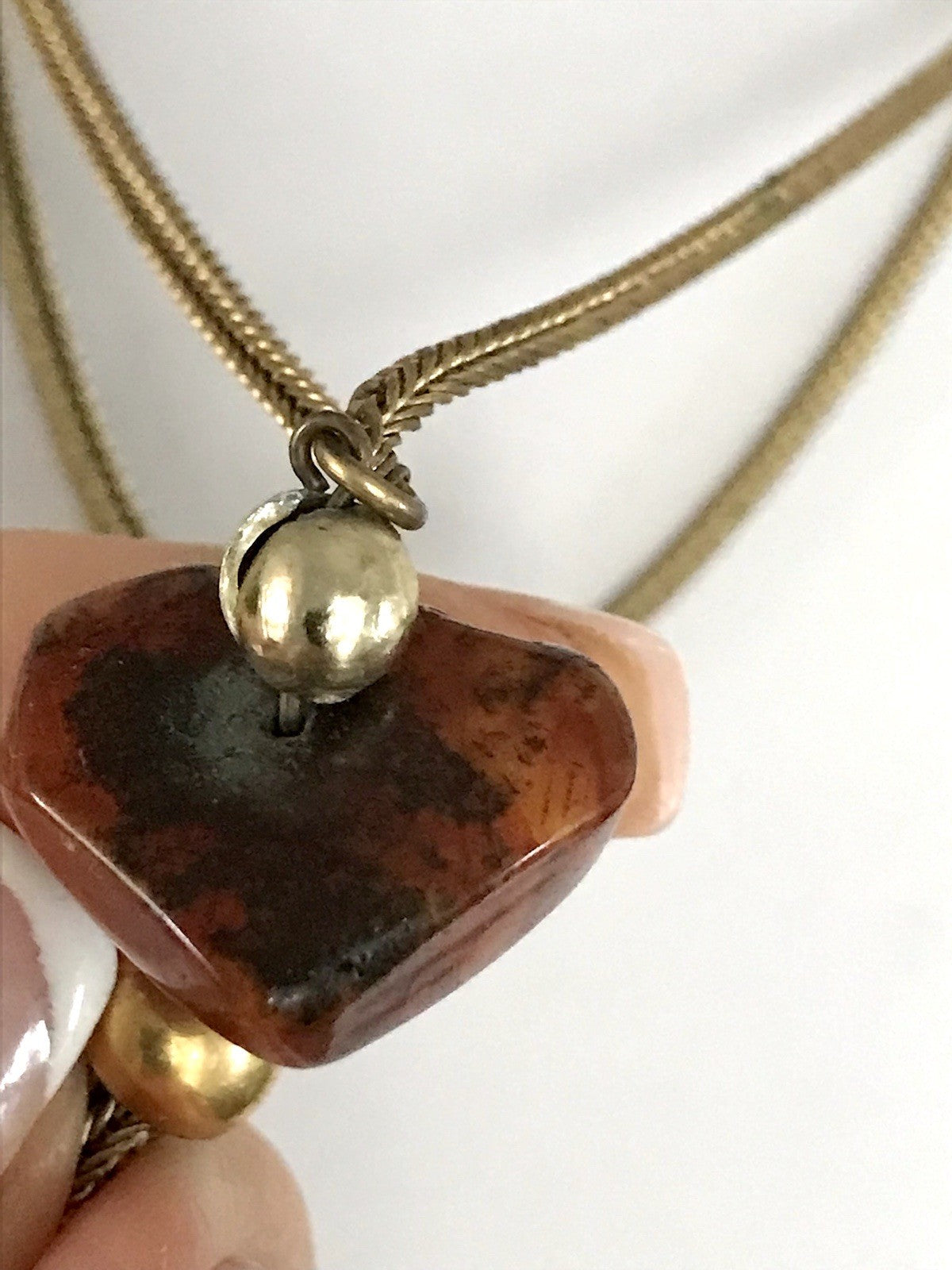 Vintage 60er Halskette Amerik. Doublè gold Steine Bernstein? Achate? SCHÖN