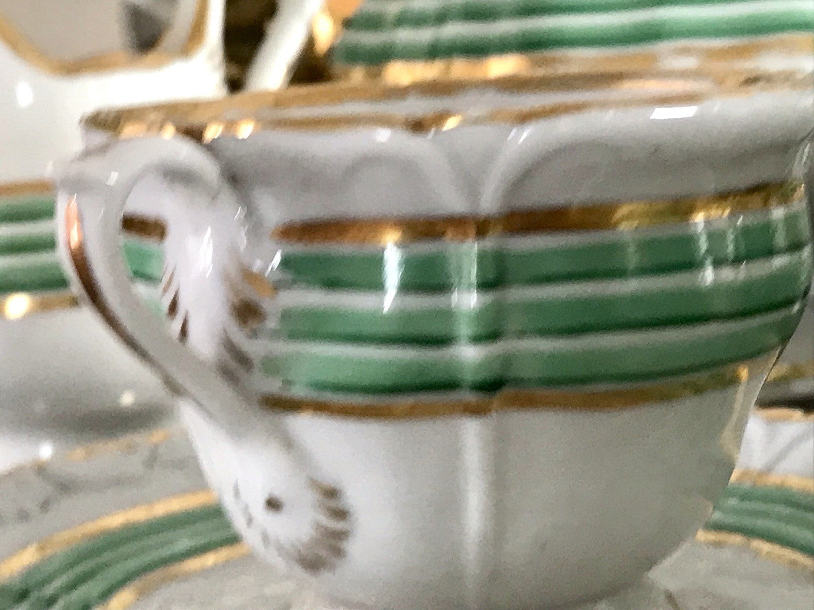 Antik Historismus Porzellan Kaffeeservice Mokkaservice weiß grün Schumann Moabit