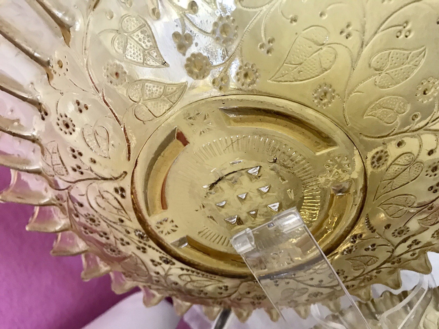Antik Jugendstil Serviettenrand Pressglas Schale Glas Fenne Ewald Gelb Selten!