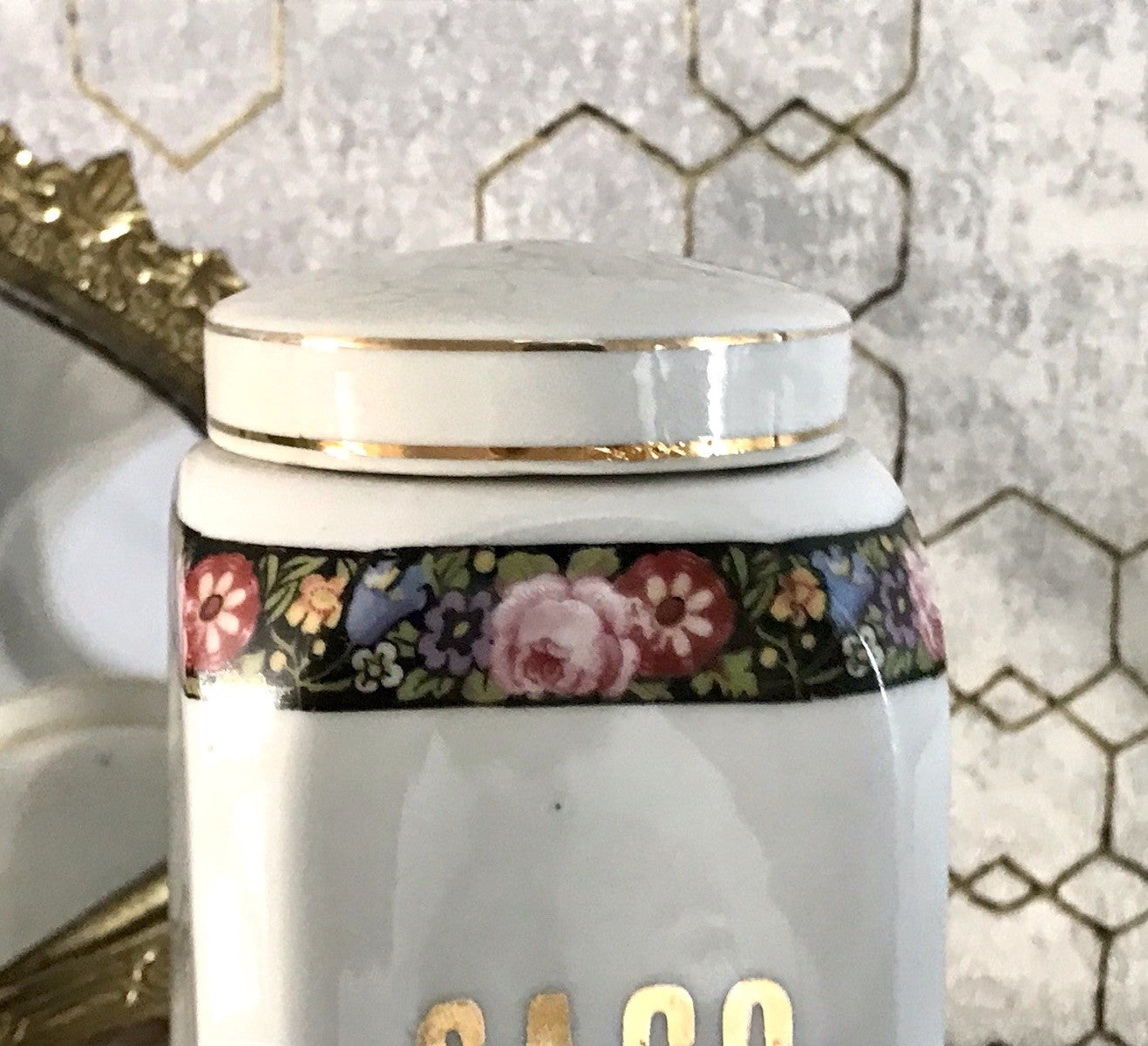 Antik Porzellan Dose Vorratsgefäß Vorratsdose Sago Blumenborte Art Déco