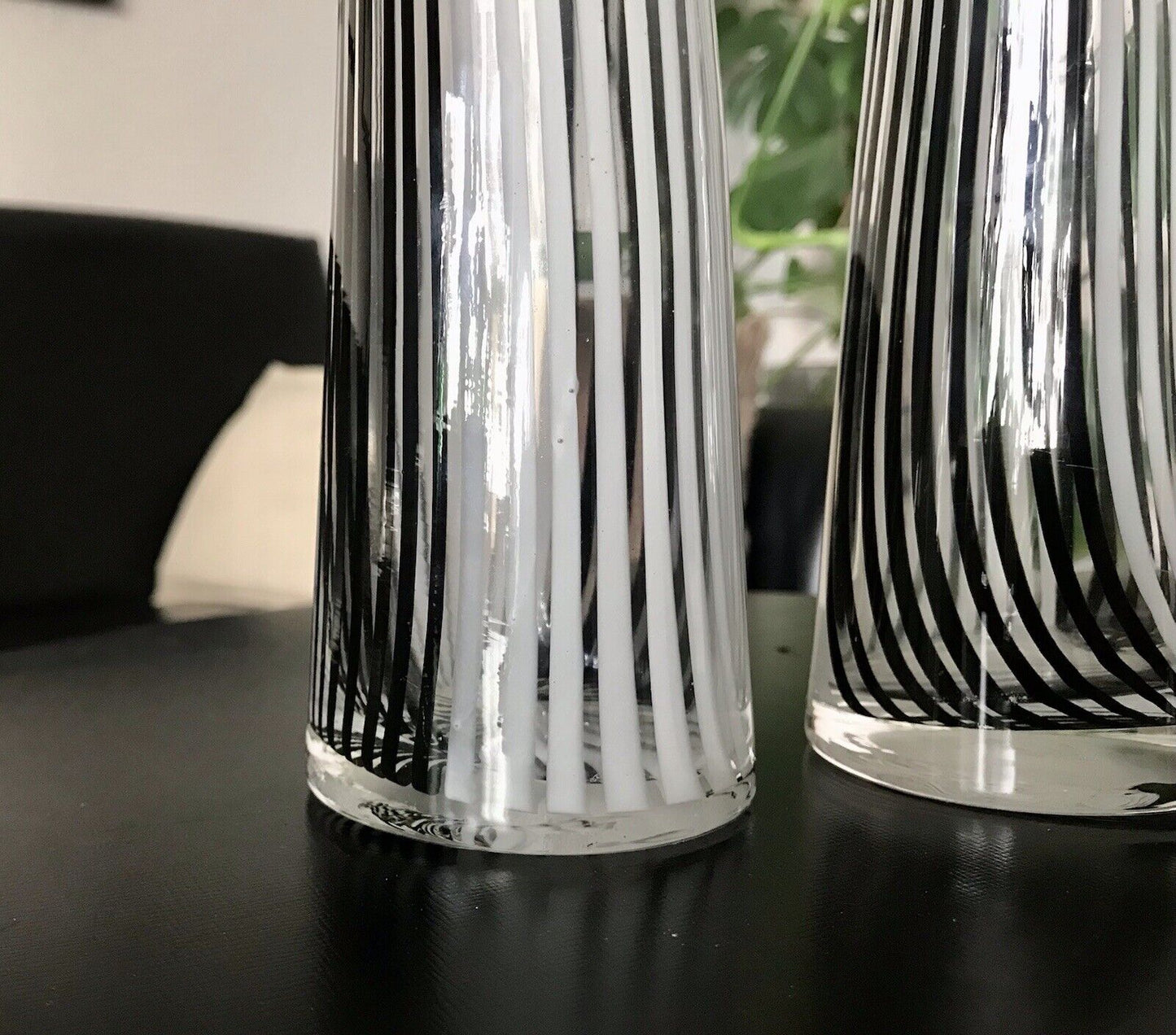 Vintage 3x Dino Martens Vase Glasvase Bianca Nero Streifen Glaskunst Murano