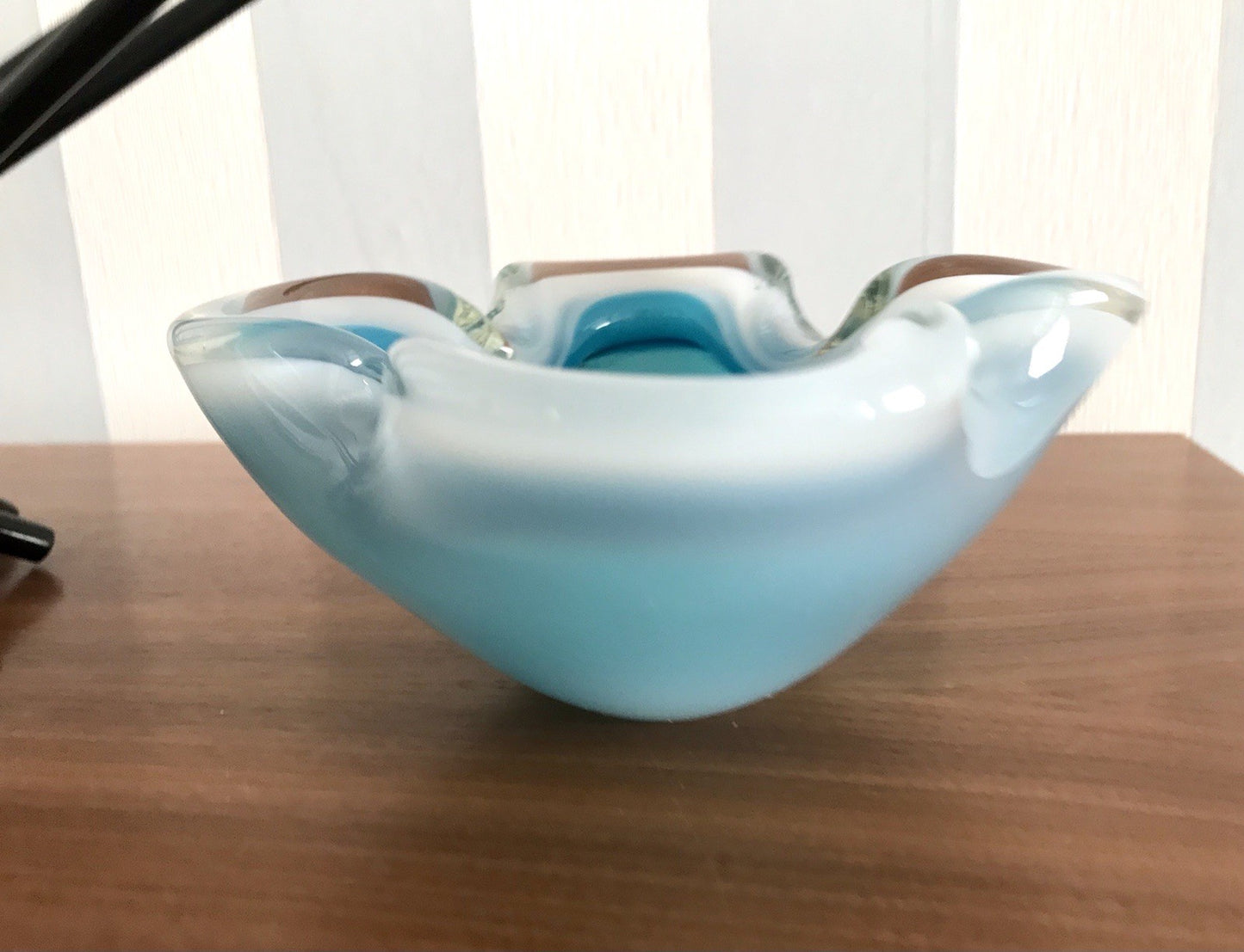 Vintage 60er Murano Glas Schale Barovier? türkis blau weiß edel