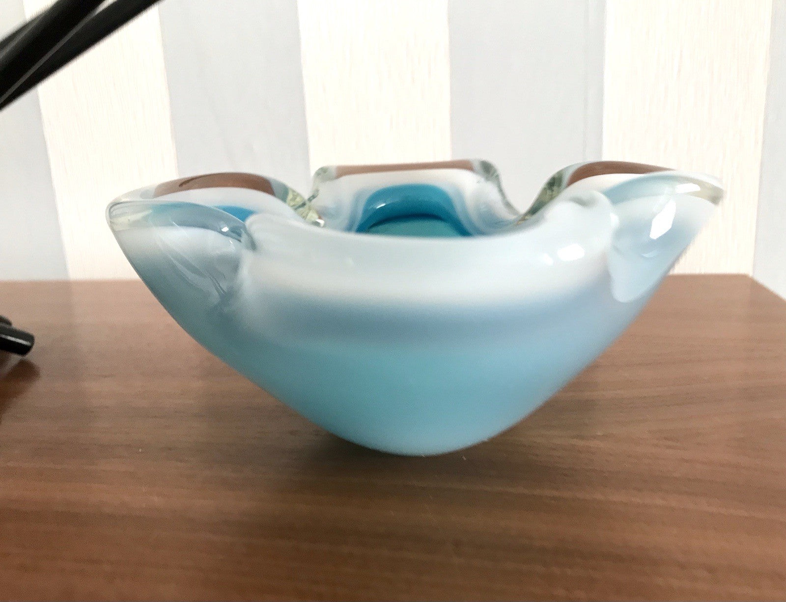 Vintage 60er Murano Glas Schale Barovier? türkis blau weiß edel