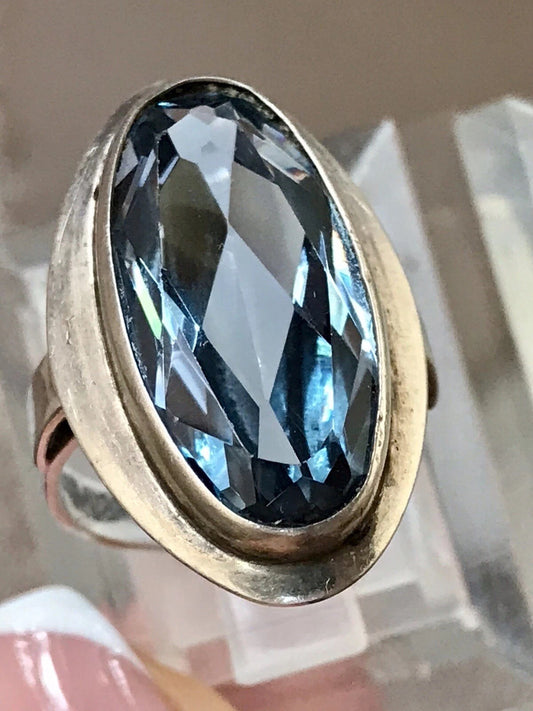 Vintage Edel DAMEN RING Silber 835 blauer Stein Topas? Gr.52 16,5