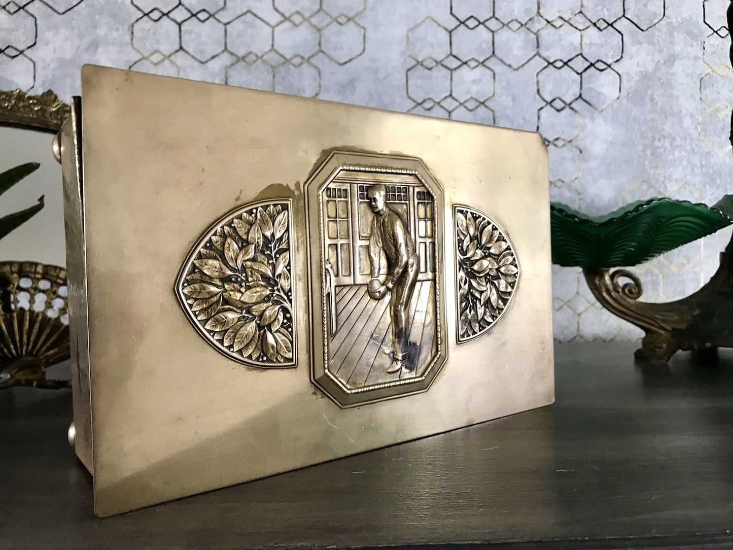 Antik WMF Jugendstil Messing Schatulle Zigarrendose Dose wunderschön Kegelklub