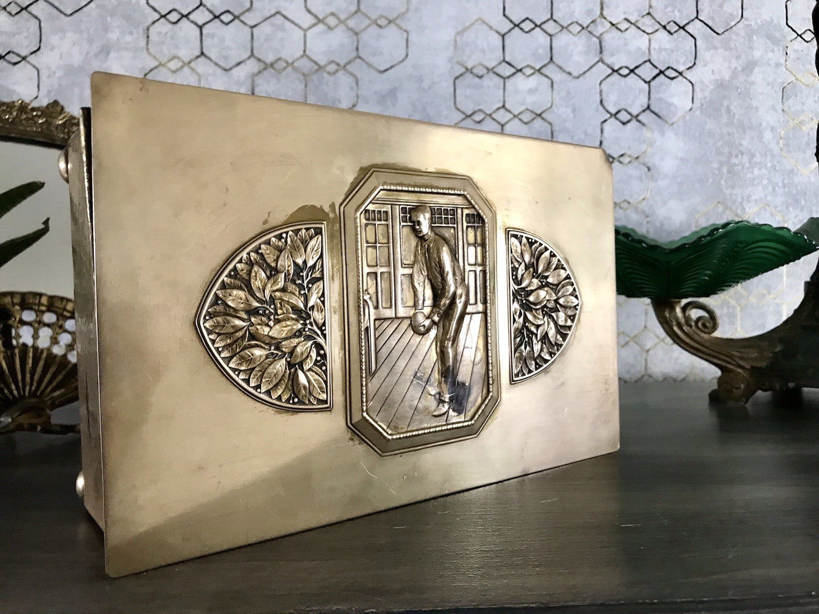 Antik WMF Jugendstil Messing Schatulle Zigarrendose Dose wunderschön Kegelklub