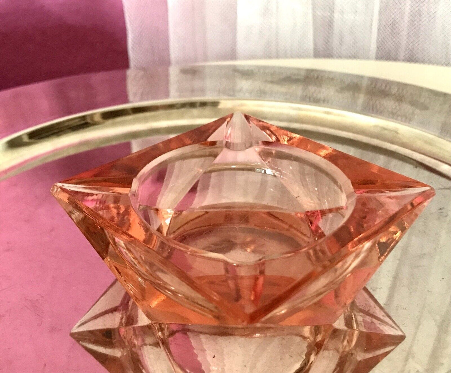 Antik Art Déco Aschenbecher Ascher Rosalin Pressglas Glas geometrisiert