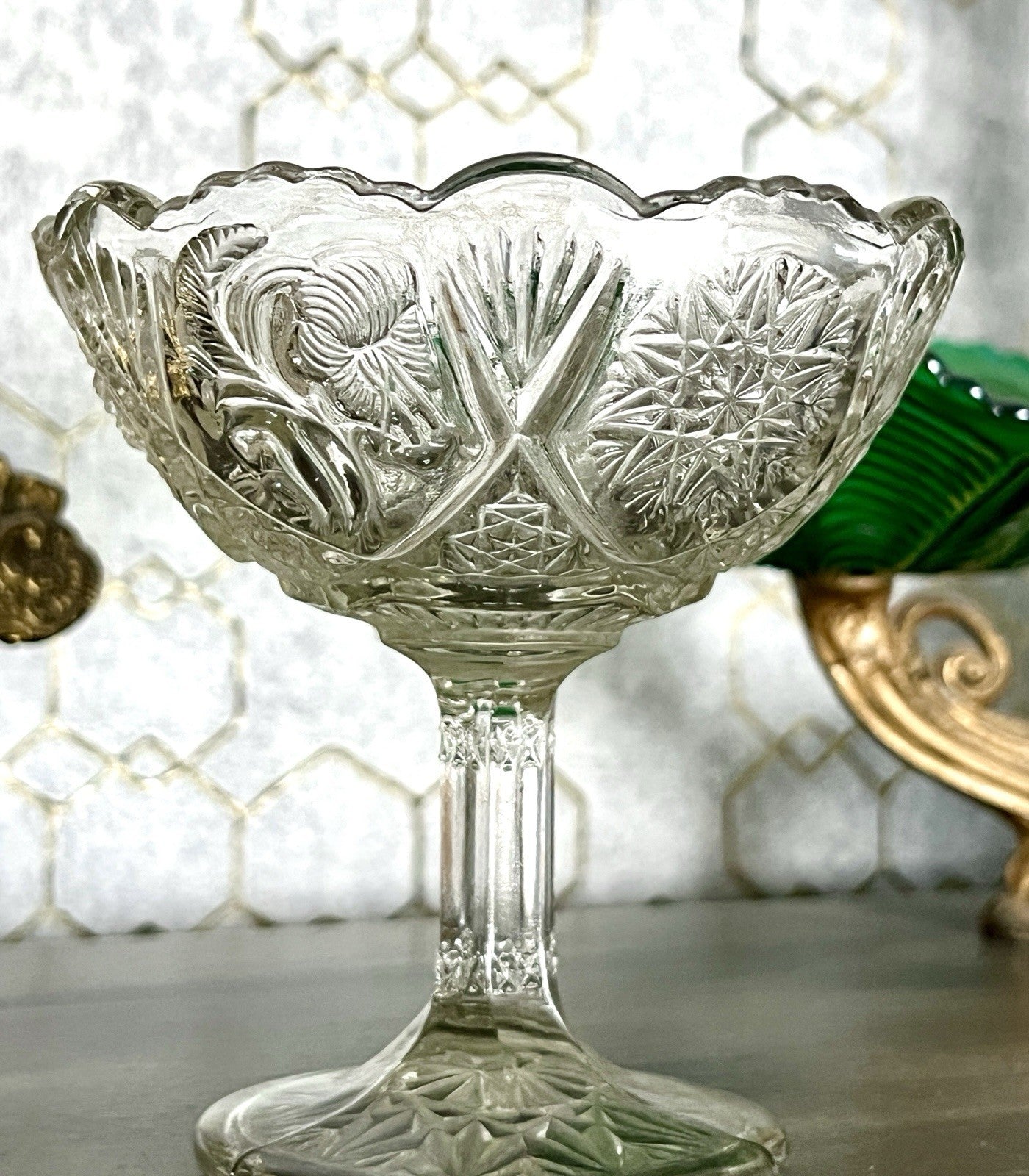 Antik Jugendstil Pressglas Glas Fußschale Schale Zuckerschale