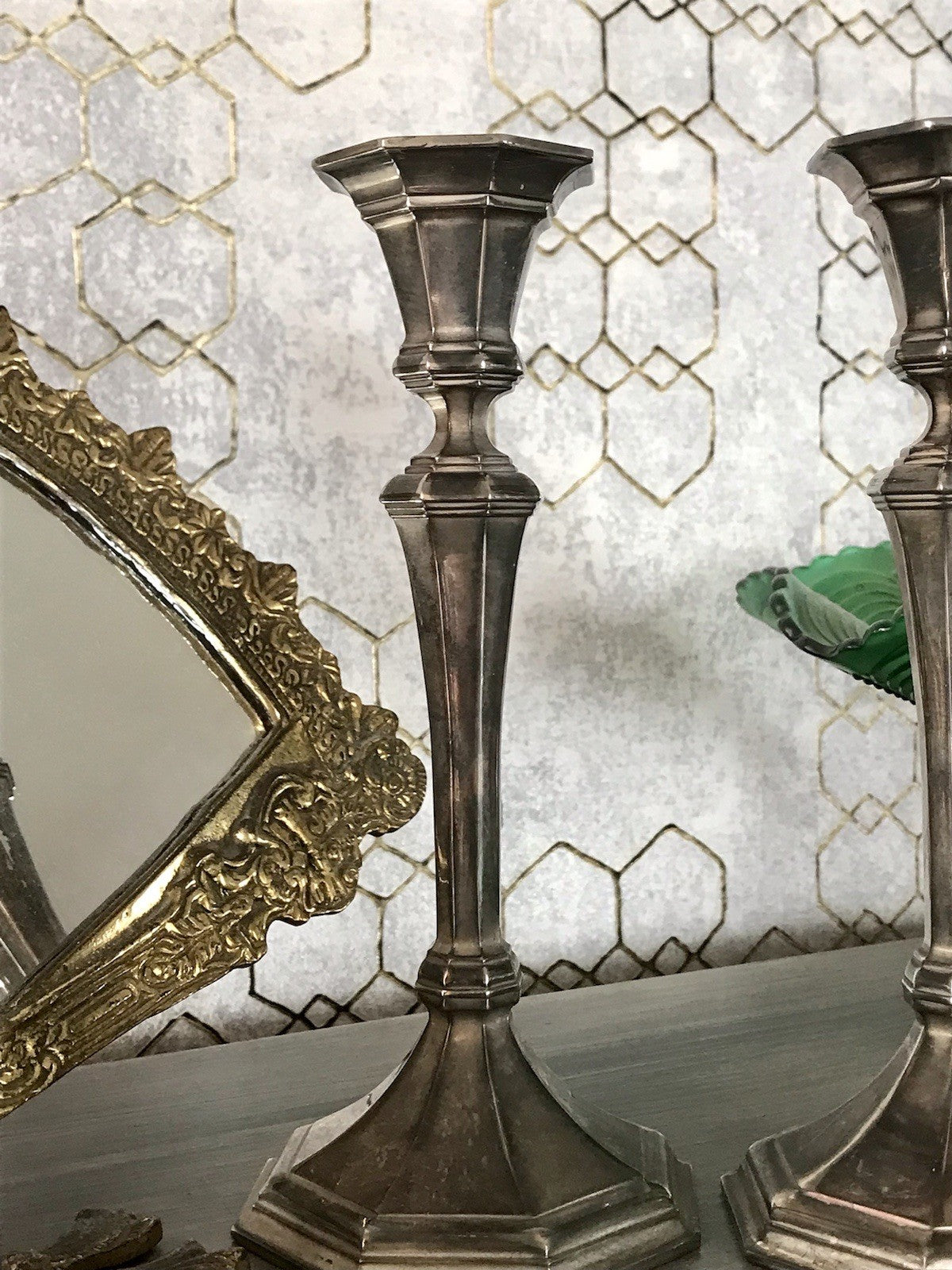 Antik 2 Kerzenleuchter Kerzenständer Art Déco Leuchter versilbert