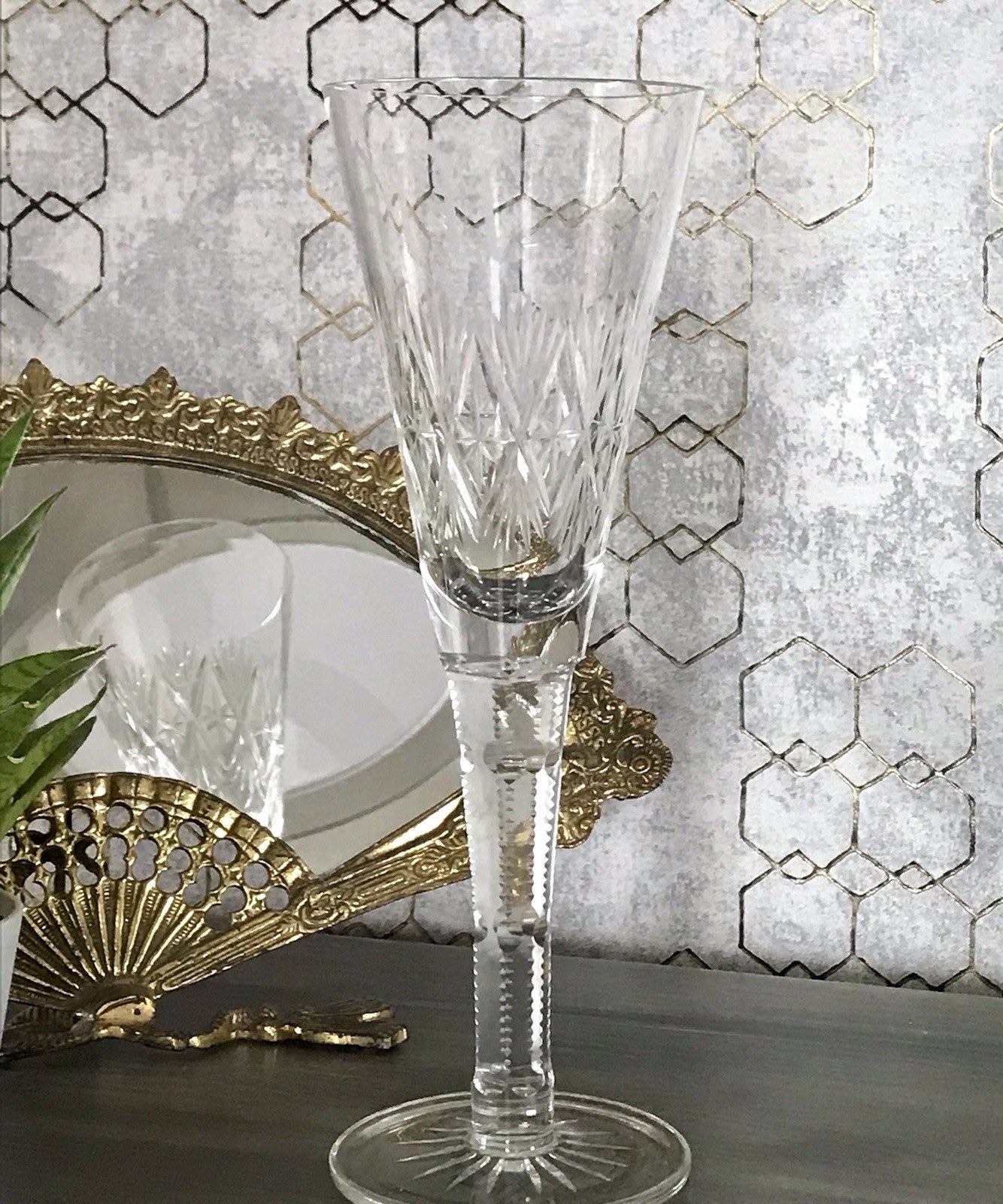Antik Adenken Glas Pokalglas Kelch Pokalkelch Luftblasen Monogramm Jugendstil