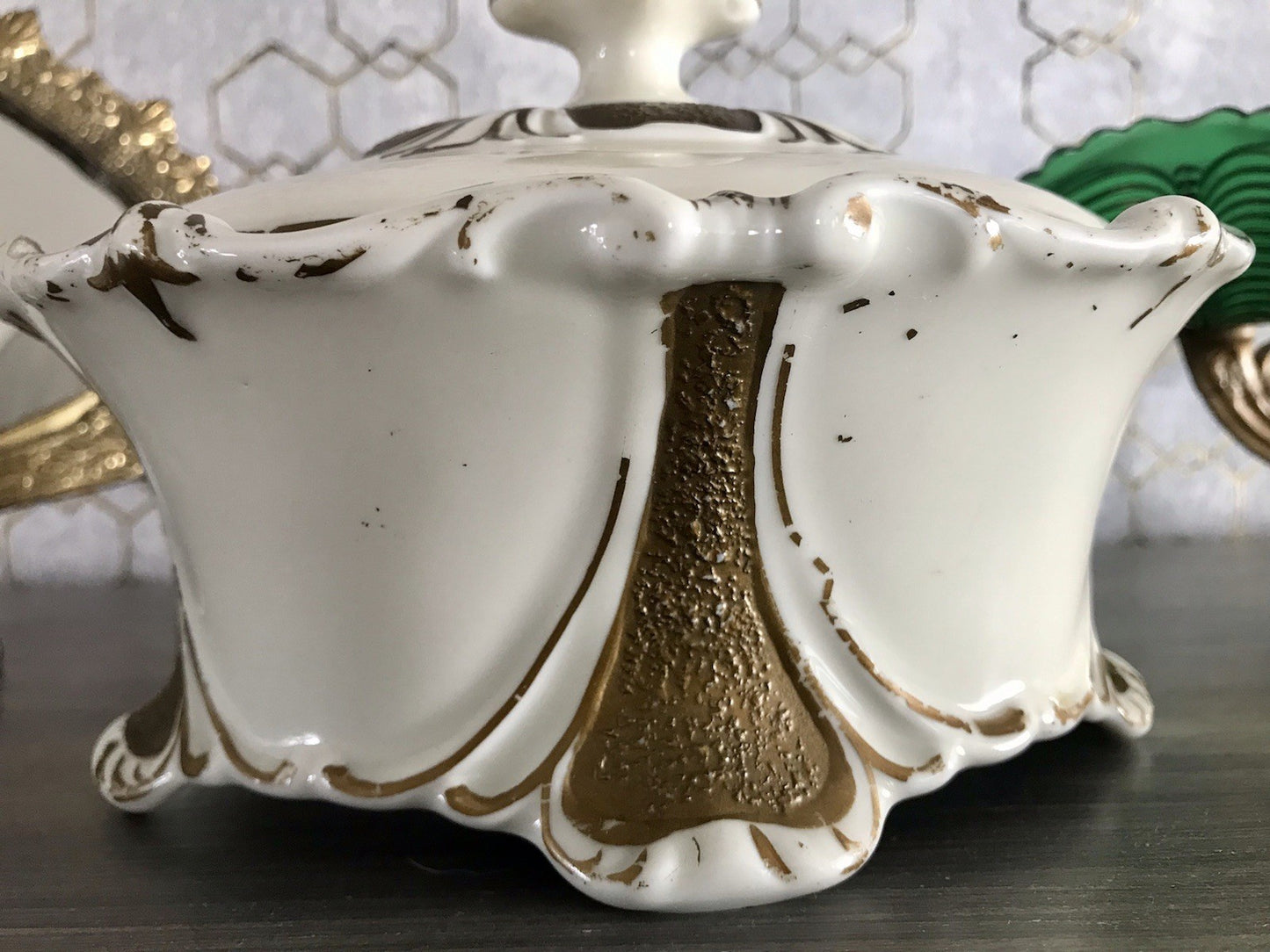 Antik Art Déco Porzellan Dose Deckeldose Schatulle Bonboniere Neu-Tettau 1930