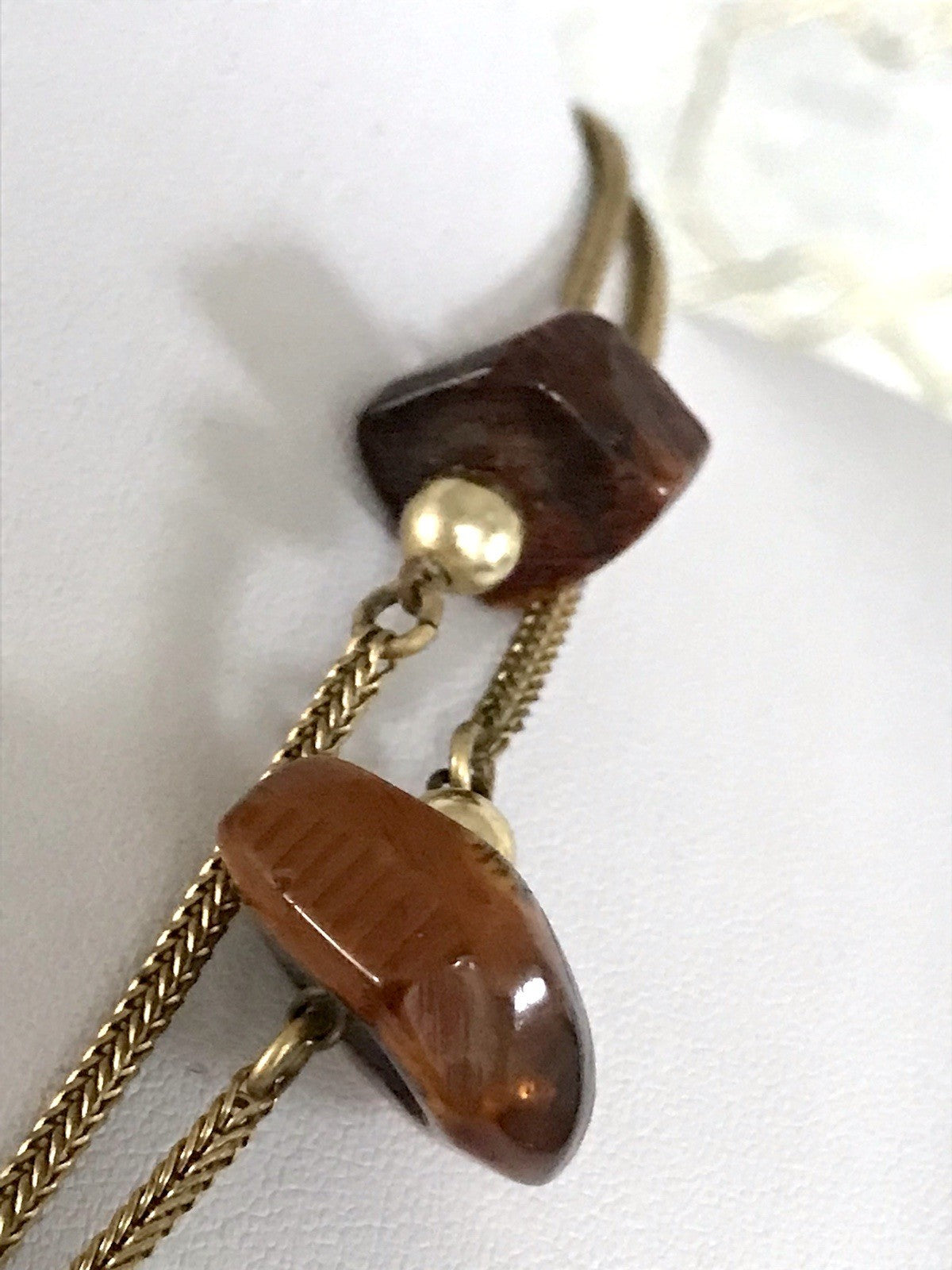 Vintage 60er Halskette Amerik. Doublè gold Steine Bernstein? Achate? SCHÖN