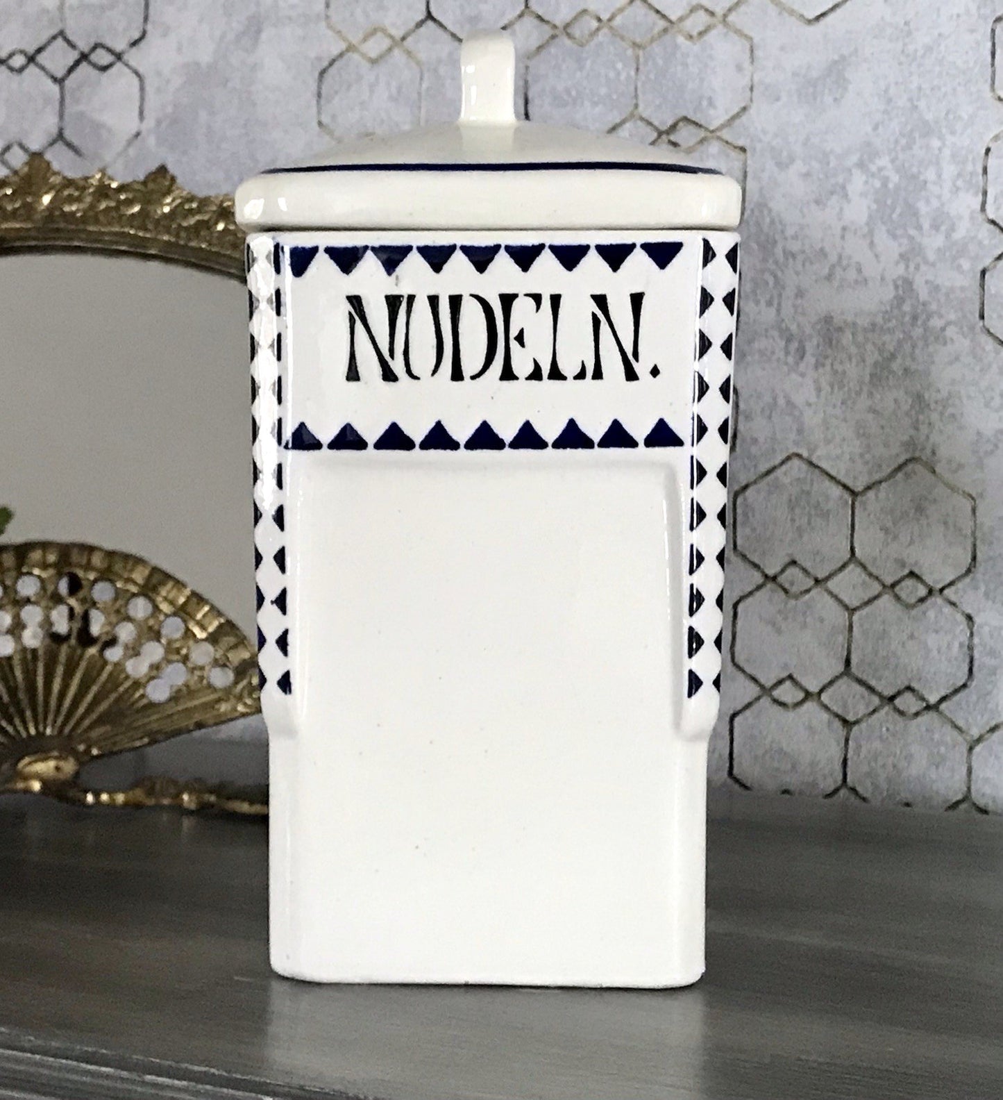 Antik Jugendstil Vorratsgefäß Nudeln Gefäß Vorratsdose weiß Porzellan creme blau