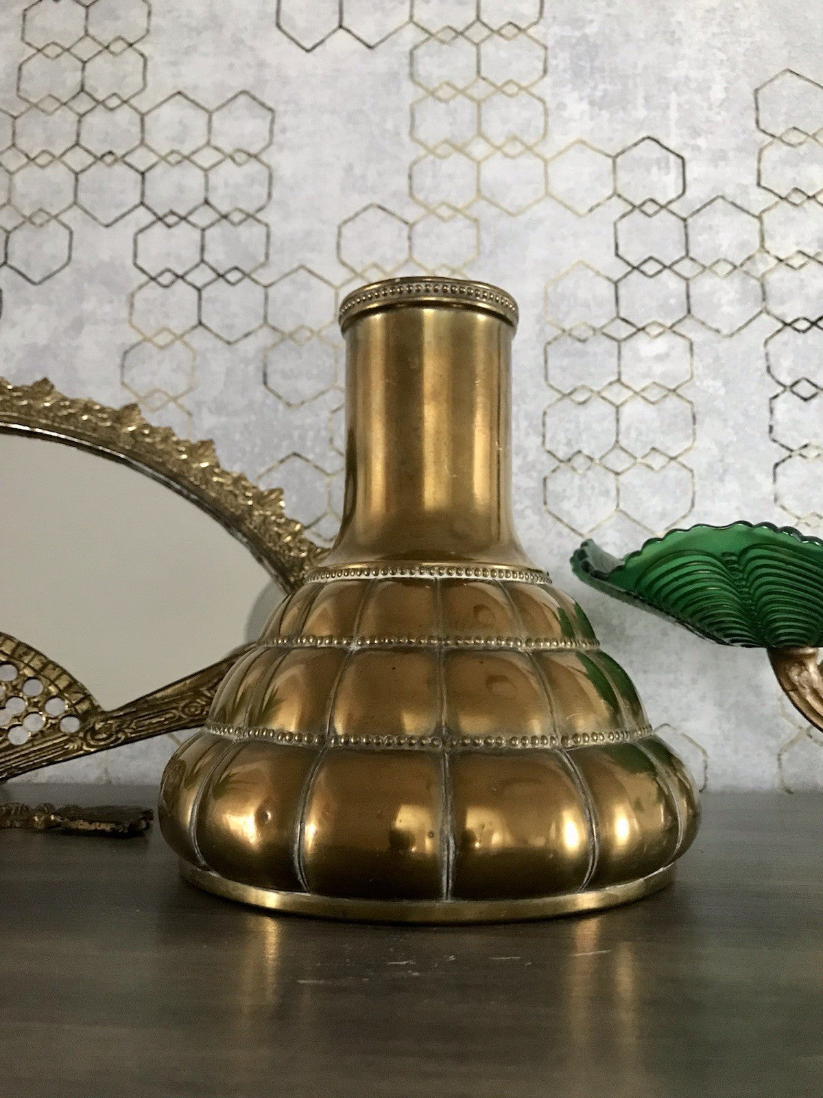 Antik WMF Straußenmarke Jugendstil Art Déco Messing Vase Relief