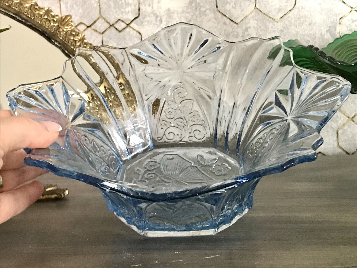 Antik Blau Art Déco Schale Pressglas Glasschale So Schön!