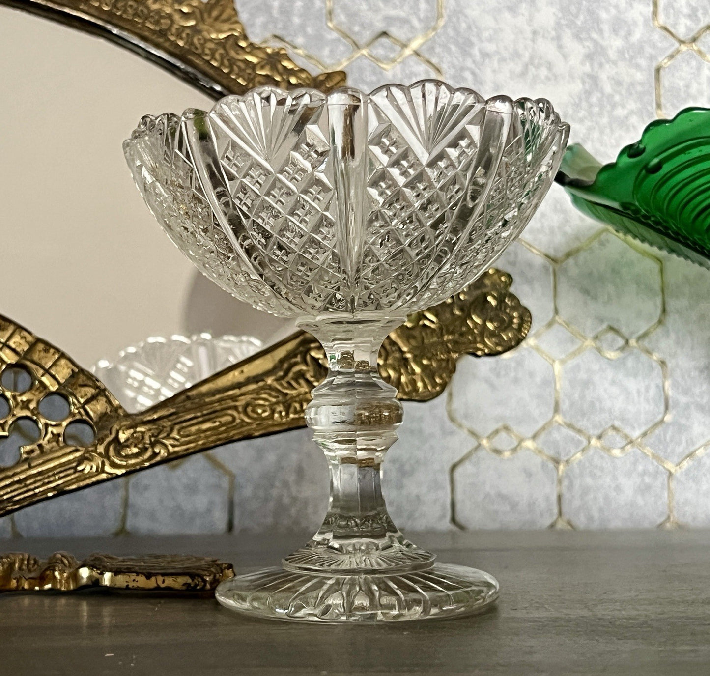 Antik Jugendstil Art Déco Pressglas Glas Fußschale Schale Zuckerschale
