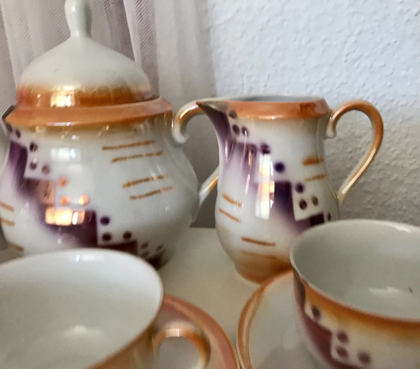 Antik Art Déco Porzellan Kaffeeservice Spritzdekor Teeservice 6 Pers.