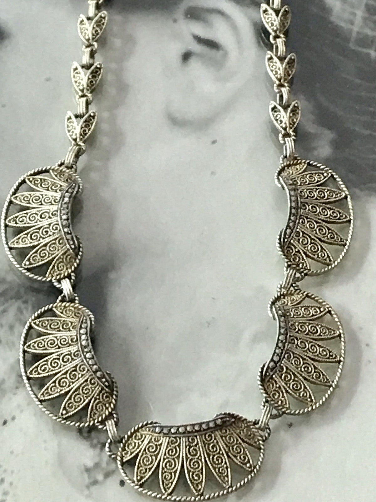 Antik Theodor Fahrner Designer Collier 925 Silber vergoldet Markasite Halskette