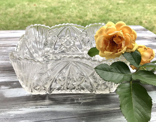 Antik Jugendstil Brockwitz 1915 Pressglas Schale viereckig Zürich Glas So Schön!
