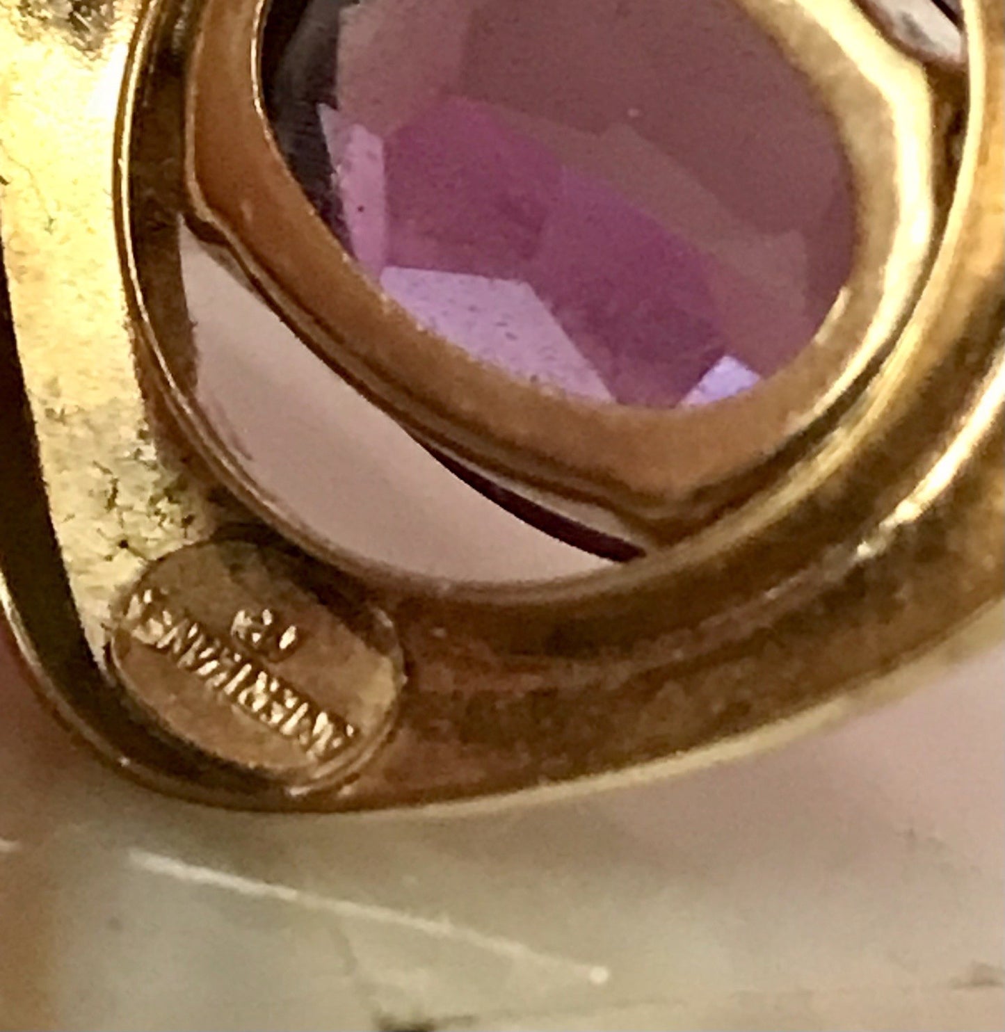Vintage Designer Anhänger lila Stein Amethyst? Amerik. Doublè vergoldet