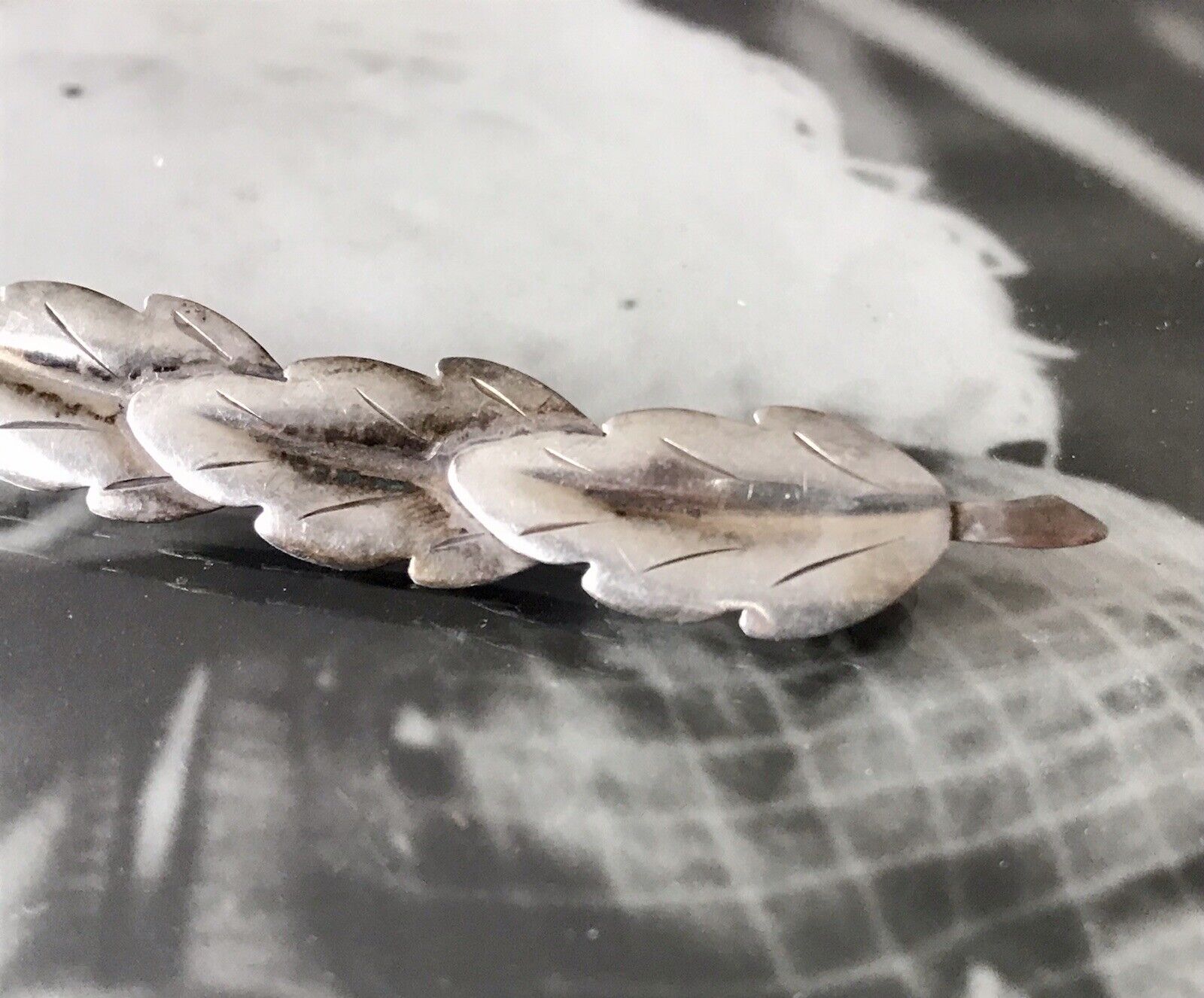 Antik TeKa Art Déco Edel Brosche Silber 835 3 Blätter Eichenblätter?