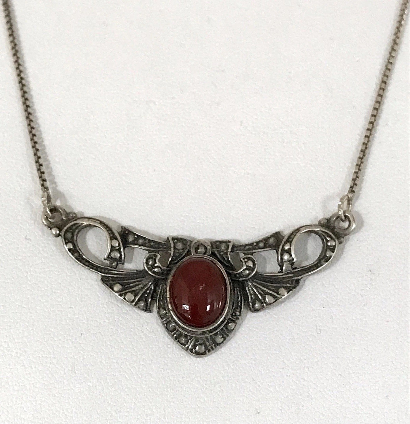 Antik Jugendstil Art Déco 925 Silber Collier Halskette Karneol Granulierungen