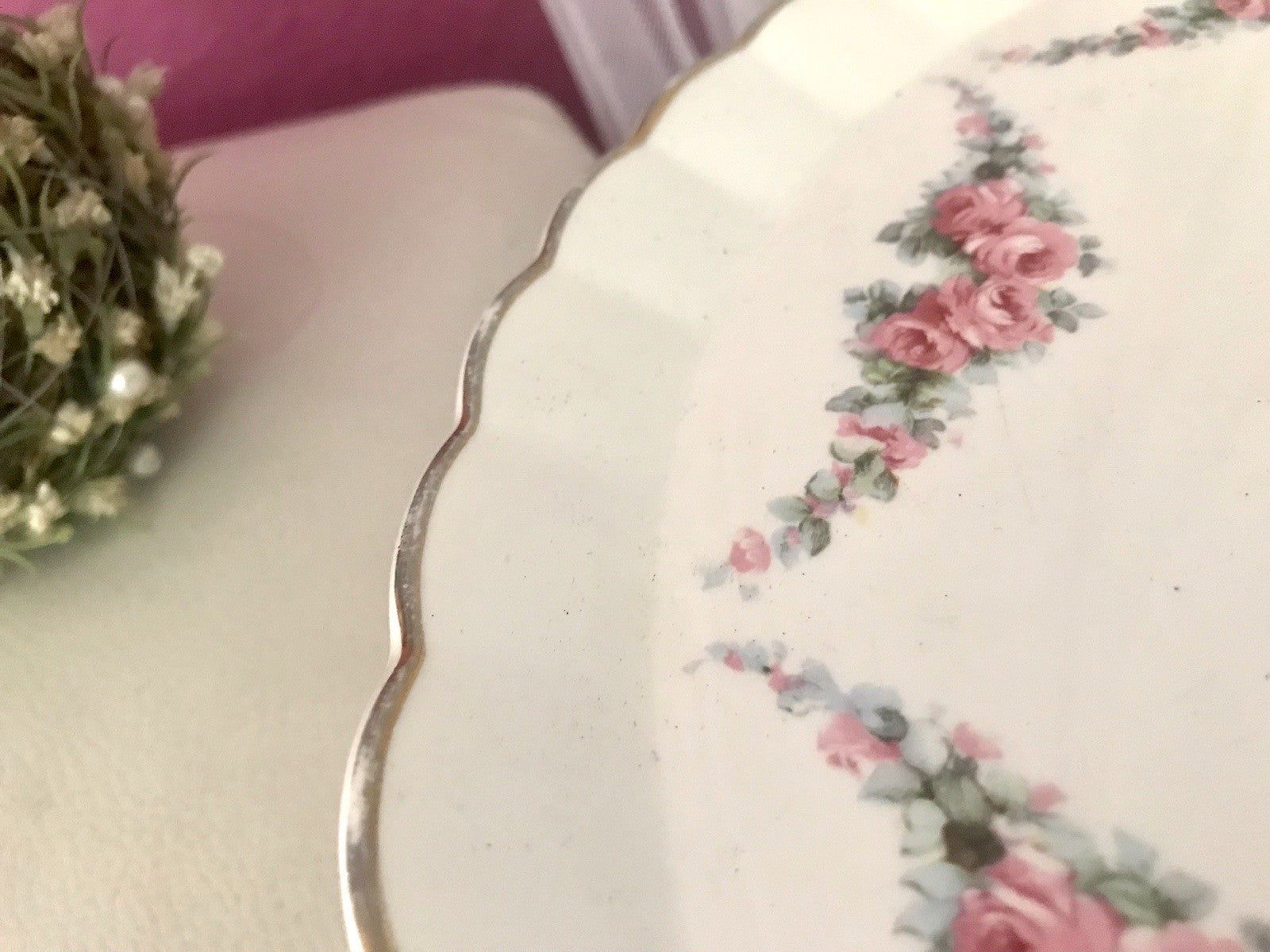 Antik Max Rösler Keramik Tortenplatte Tortenständer Rosen Art Déco