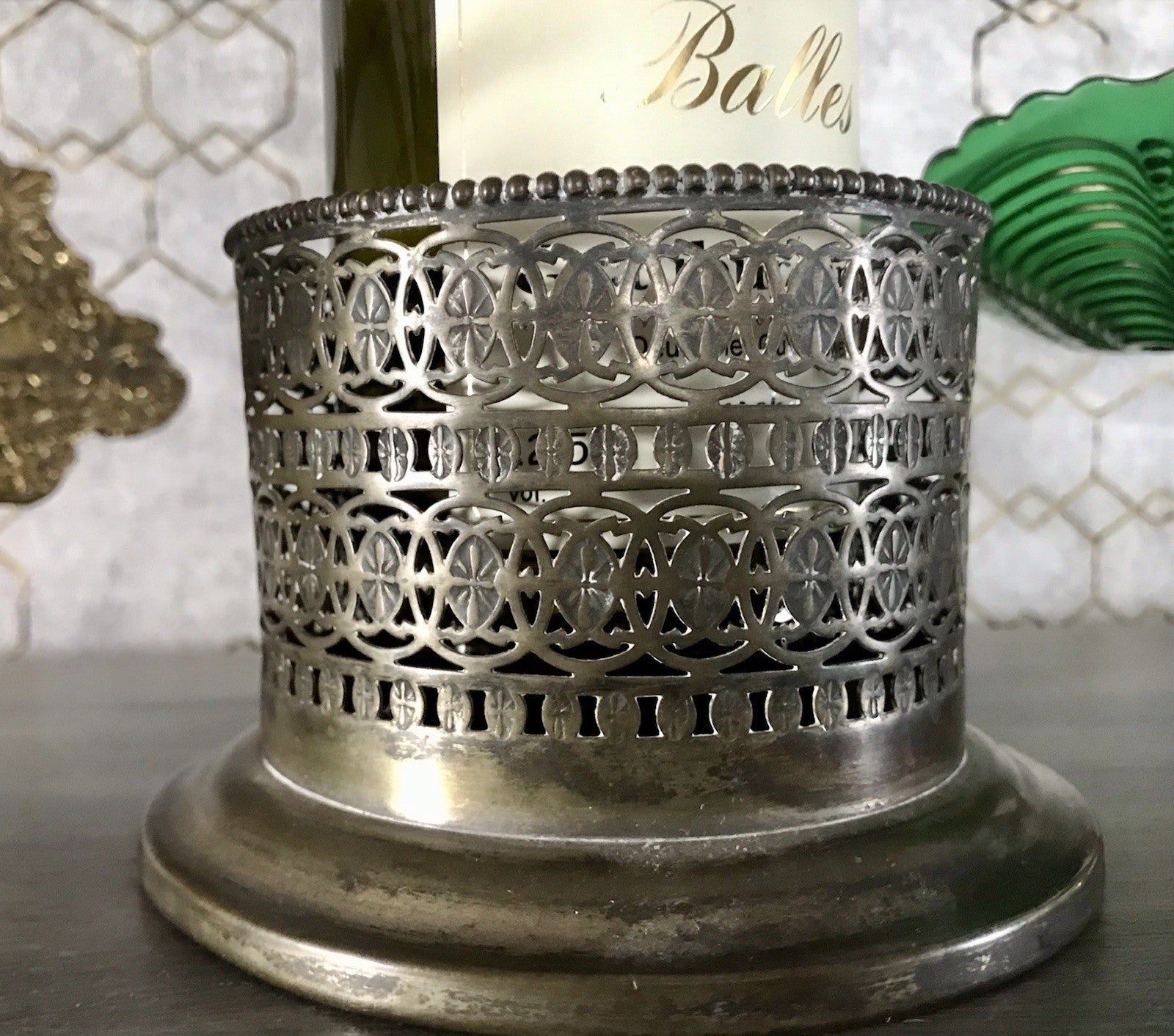 Antik Flaschenhalter Weinflaschenhalter versilbert Jugendstil wunderschön