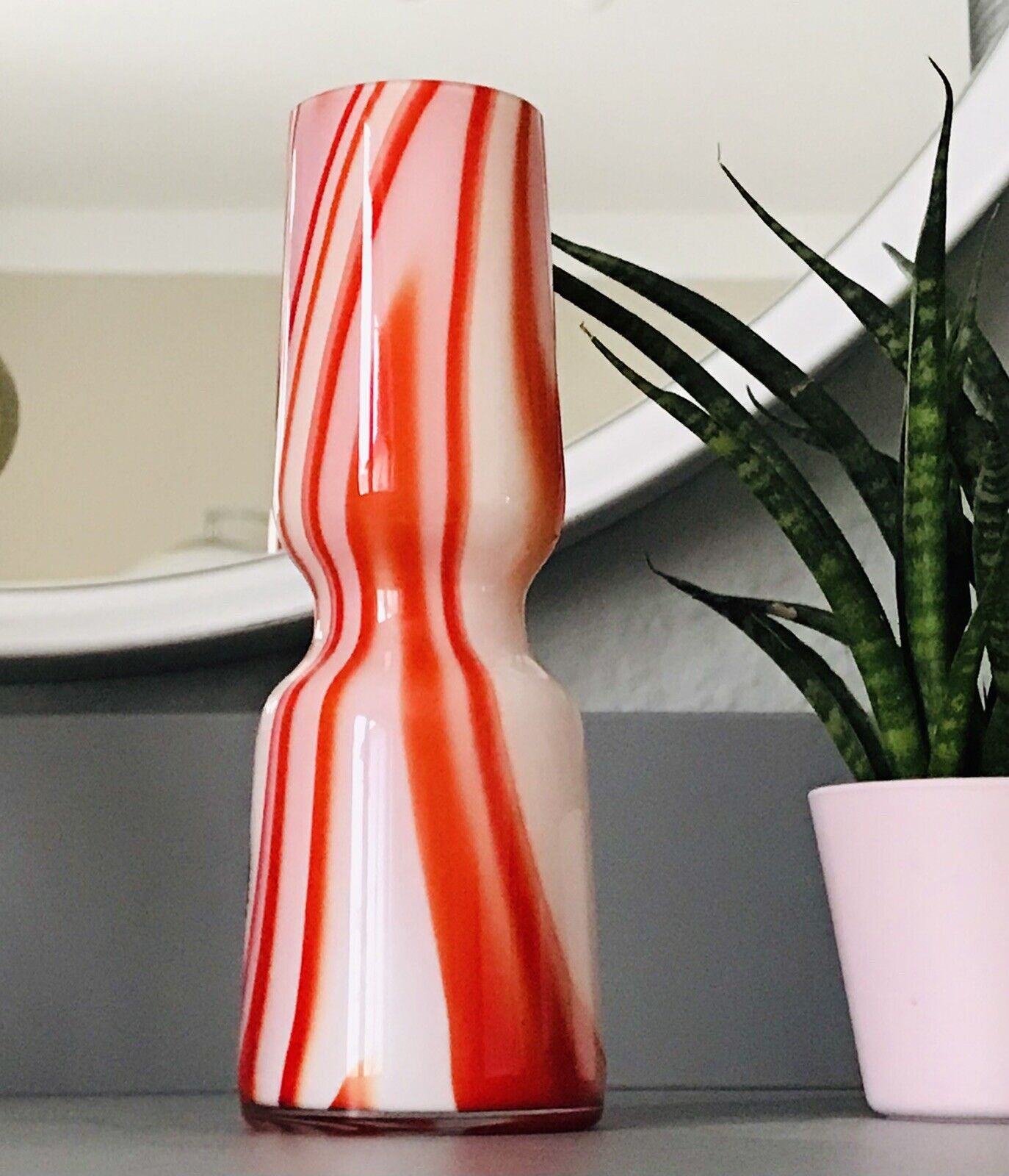 Carlo Moretti Vintage  Vase Murano Glasvase rot weiß