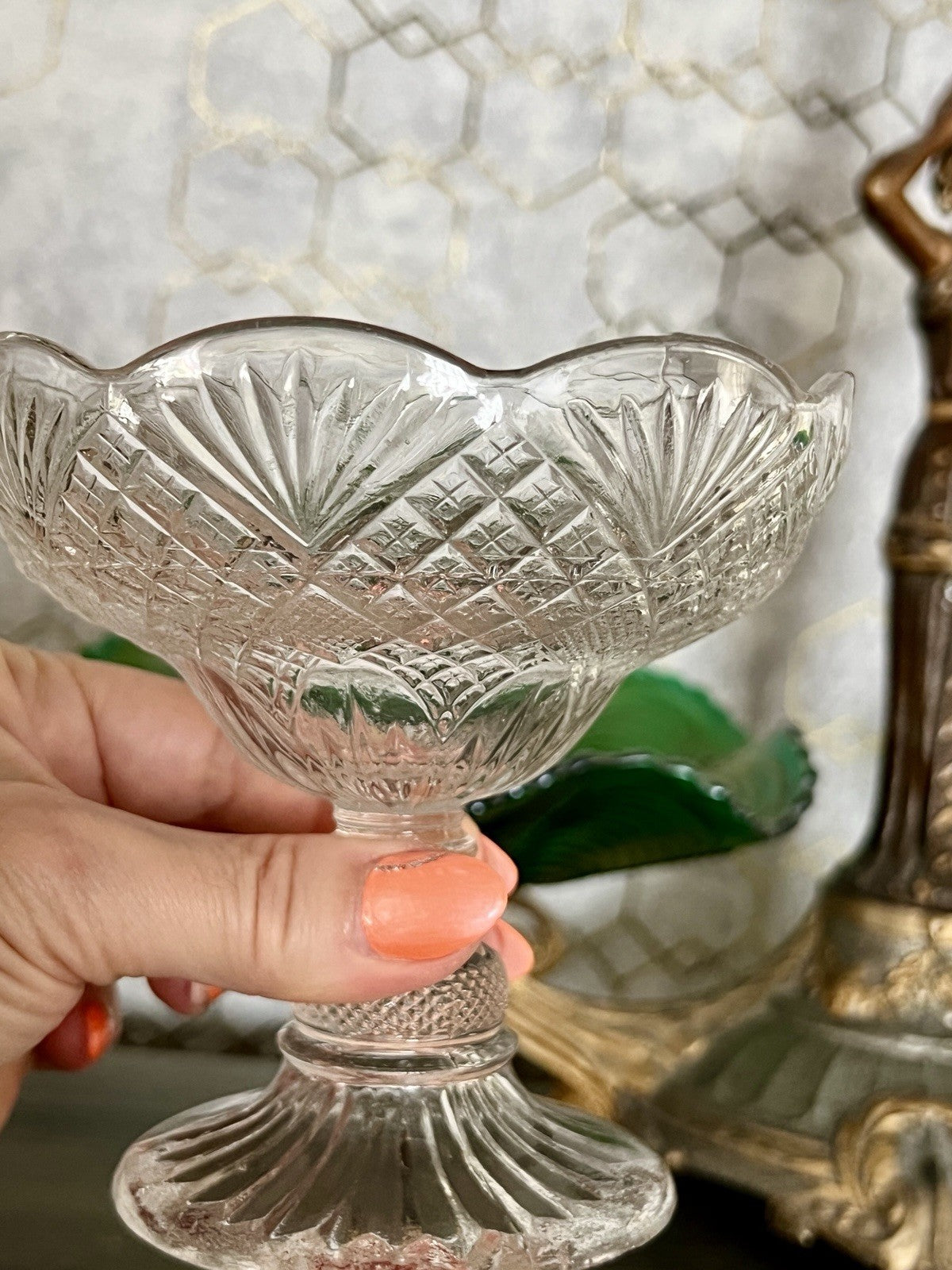 Antik Jugendstil Art Déco Pressglas Glas Fußschale Schale Zuckerschale