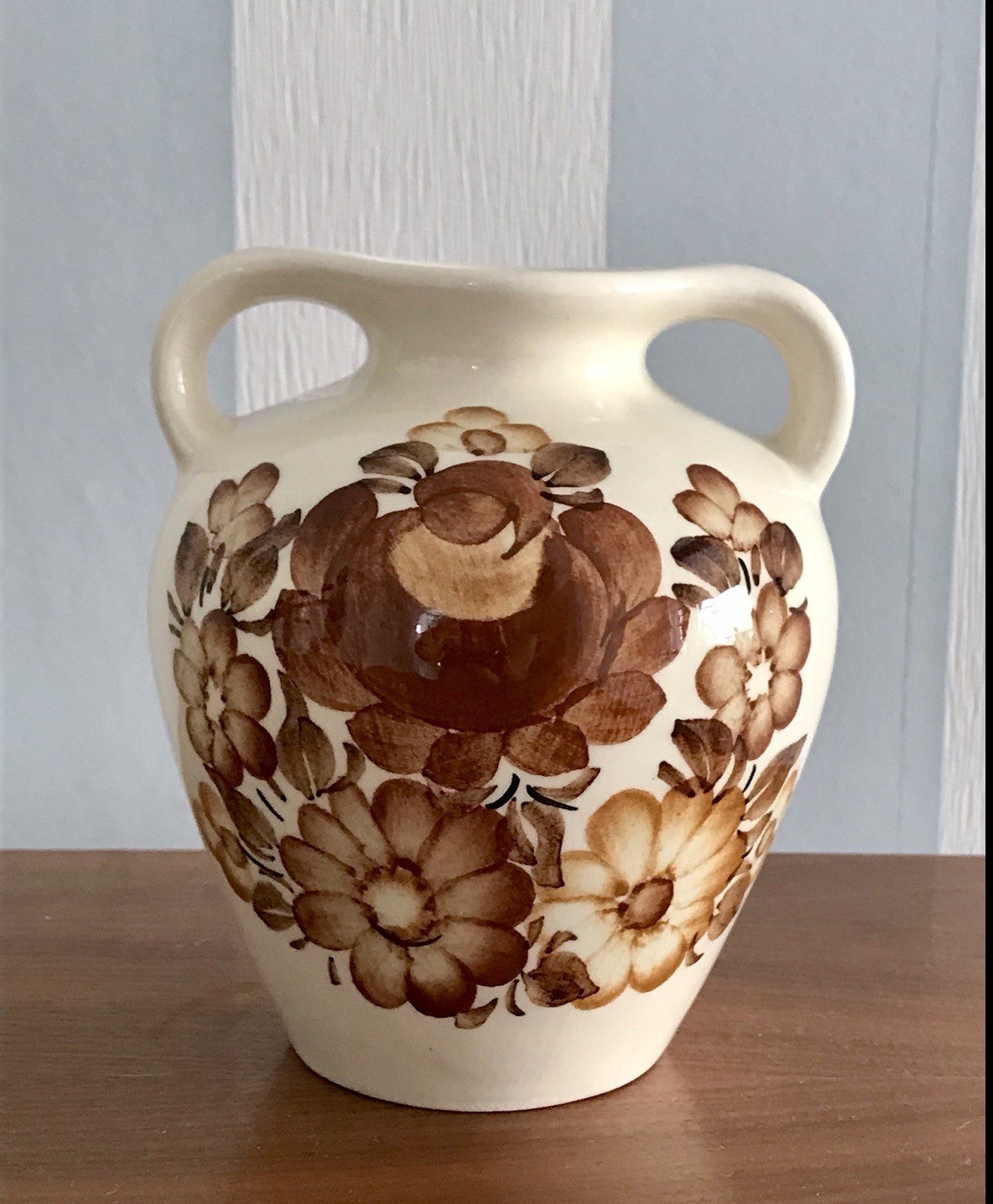 Vintage Fayence Keramik  Vase handbemalt ZF Kolo Polen 50er 60er beige braun