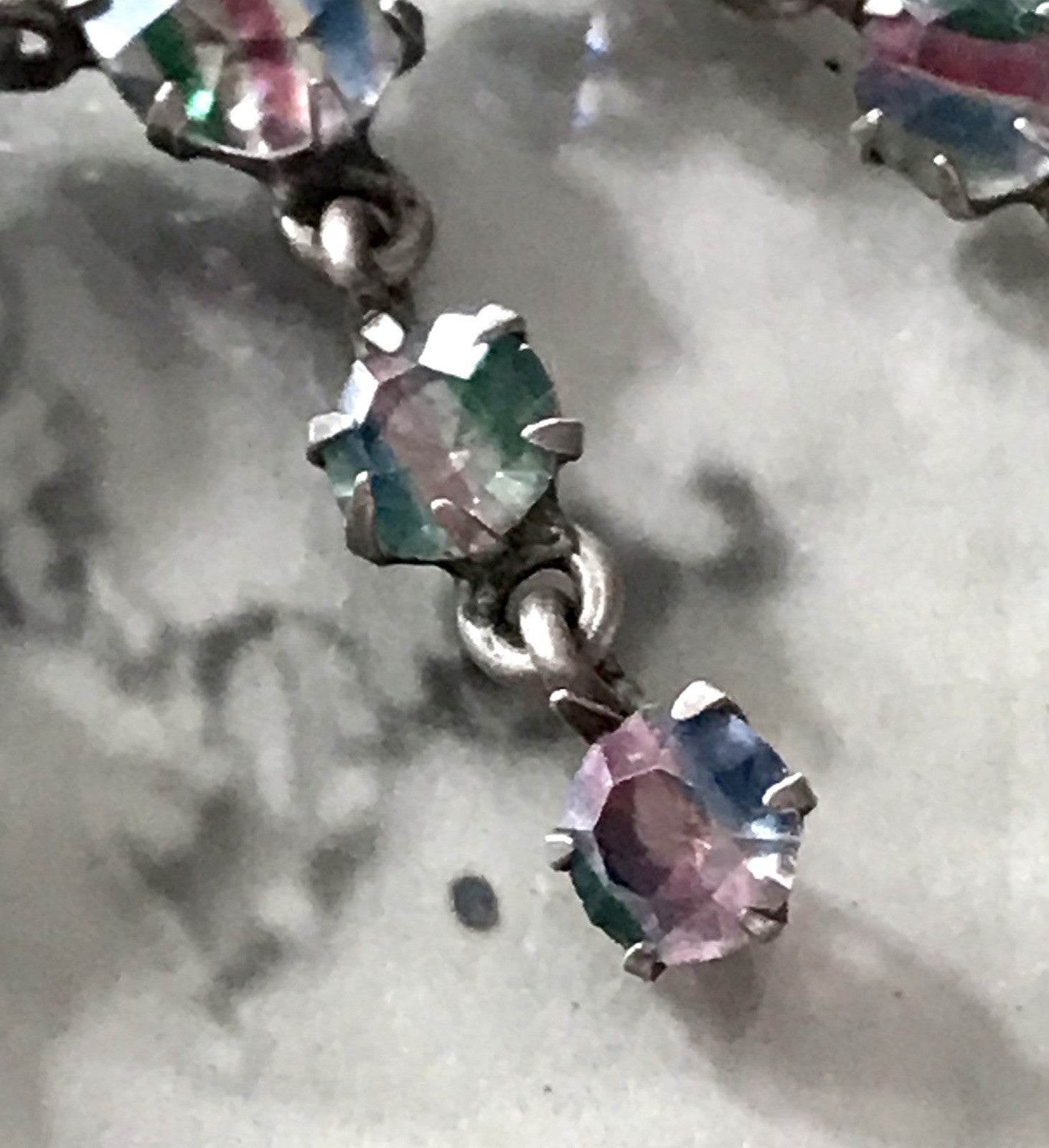 Antik Edel Art Déco 925 Silber Collier Halskette Rheinkiesel