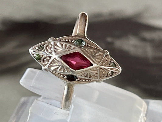 Antik Art Déco Damen Ring bunte Steine Silber 800 Gr.51/52