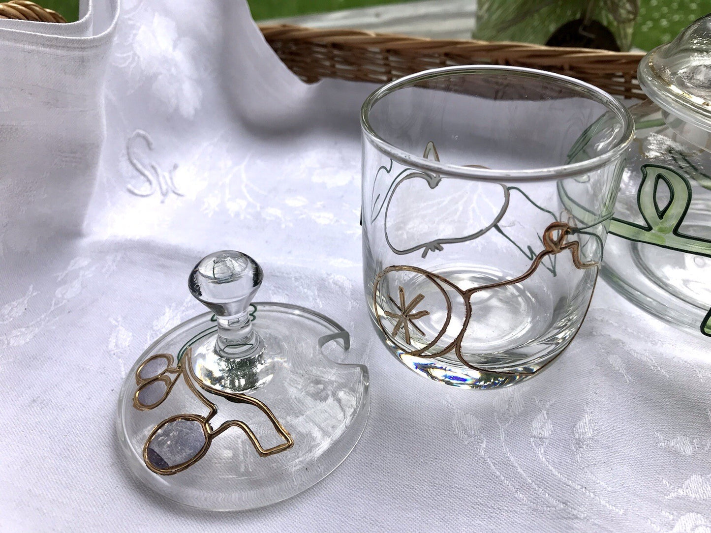 Nagel  2 Glasdose Bonboniere Gefäß Glas Konfitüre Marmeladen Dose Tiffany Optik