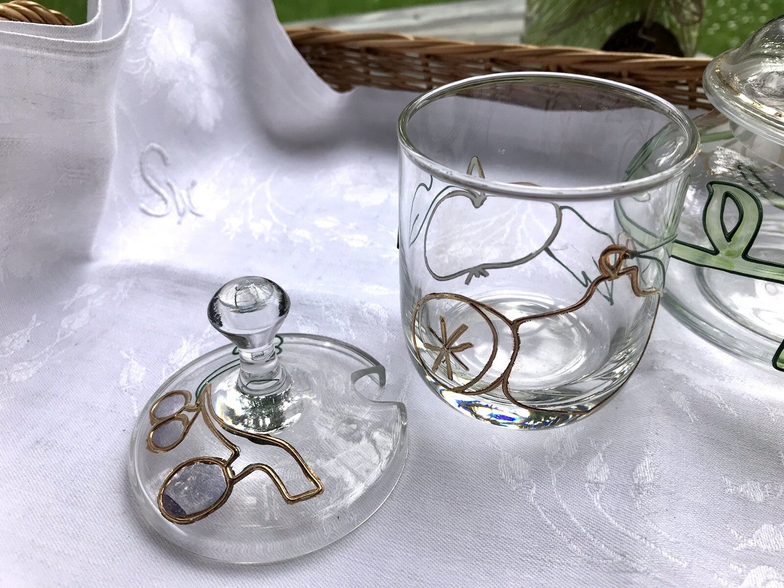 Nagel  2 Glasdose Bonboniere Gefäß Glas Konfitüre Marmeladen Dose Tiffany Optik