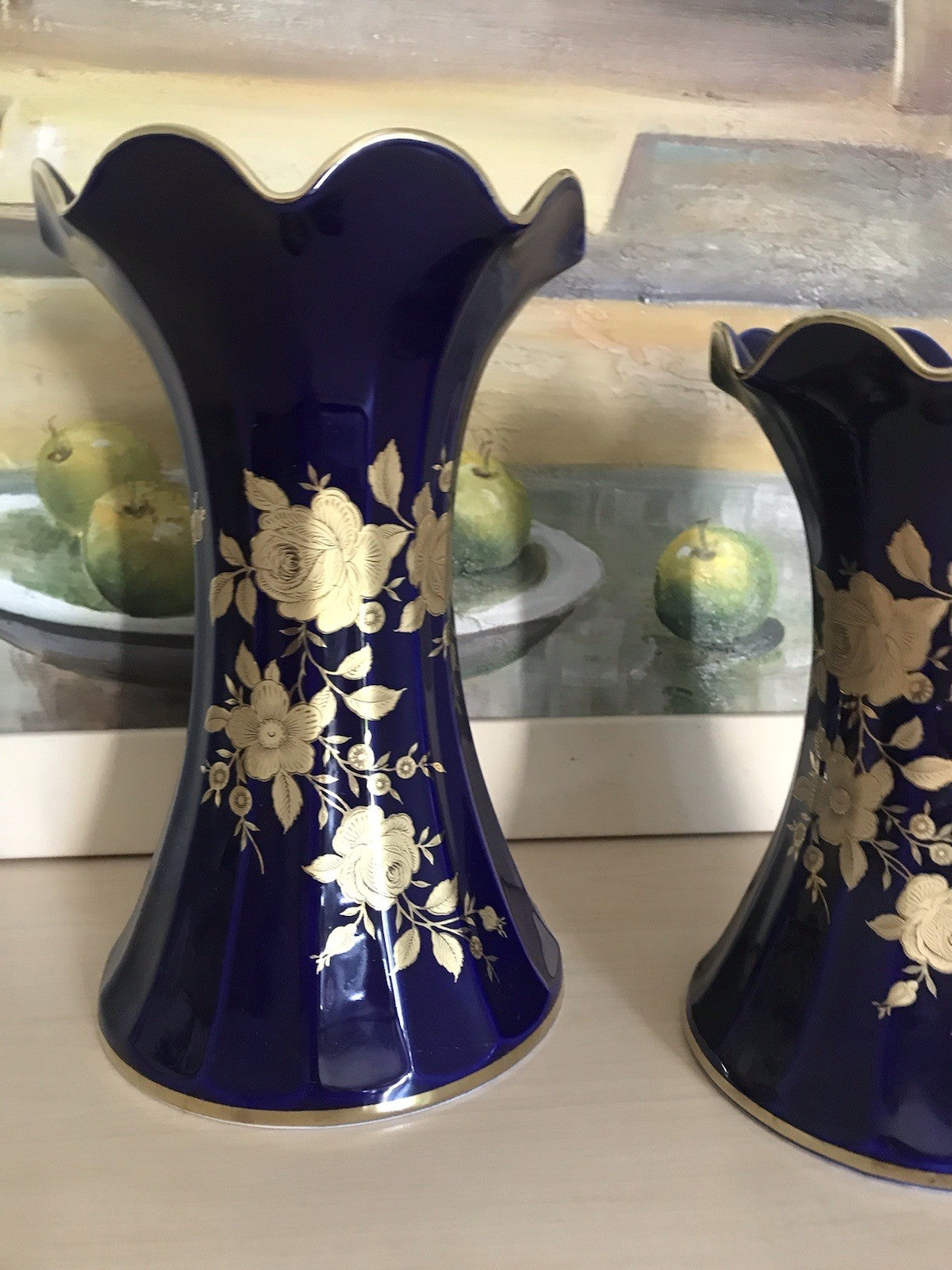 Vintage Alt 1 Porzellan Prunkvase Vase Echt Kobalt Golddekor
