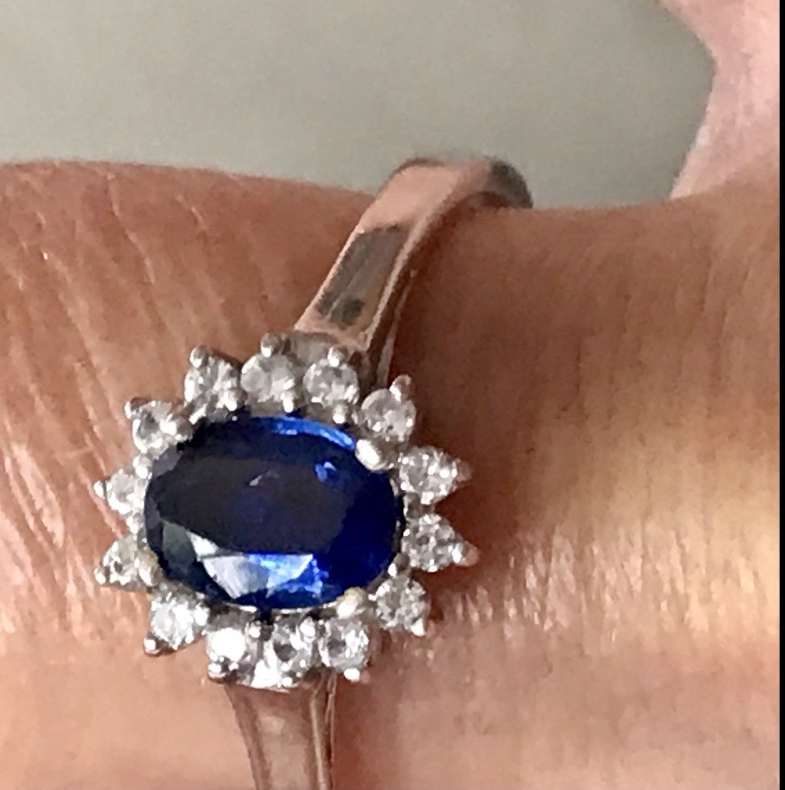 Vintage Entourage Halo Ring farblose Steine & Saphir Silber 925  ~Gr.62 63